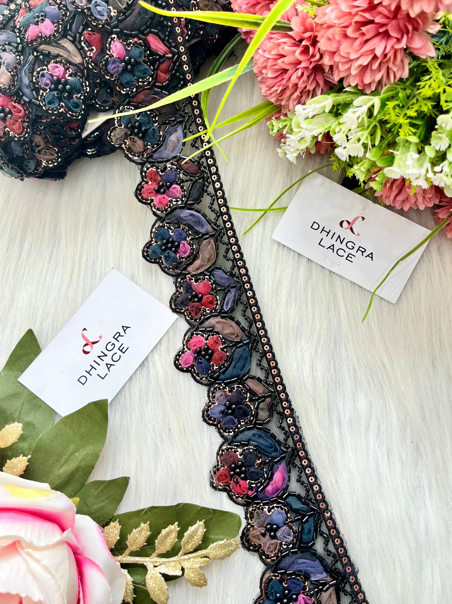 Beautiful Organza Based Handwork Lace Black 190625/280625