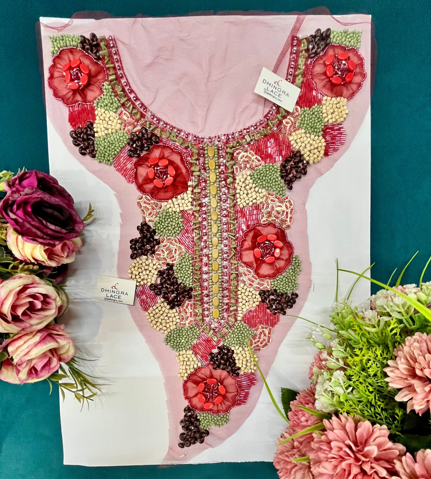 Beautiful Net Based Wooden,Beads,Cutdana& Sequins Work Neck Patches (1 Piece) 070826