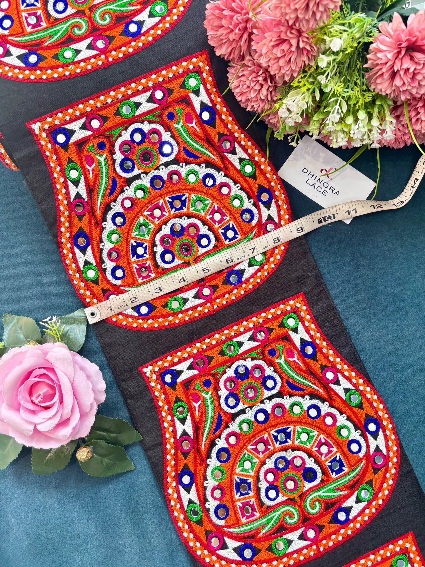 Beautiful Multicolour Gujarati Lace kutch Embroidery 4 Patches In 1 Meter Lace 250625