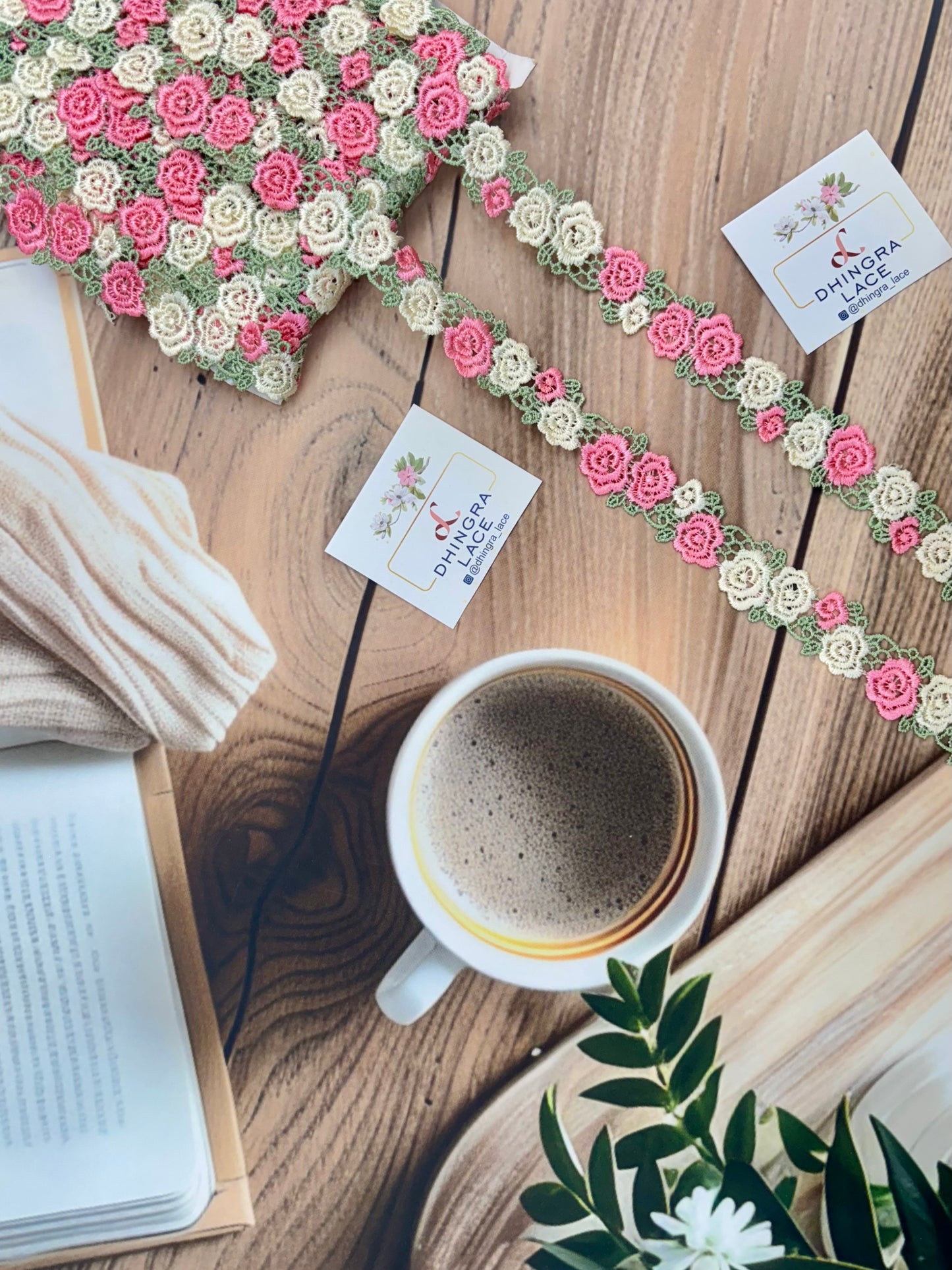 Beautiful Guipure Flower Lace Pink Multi 250725