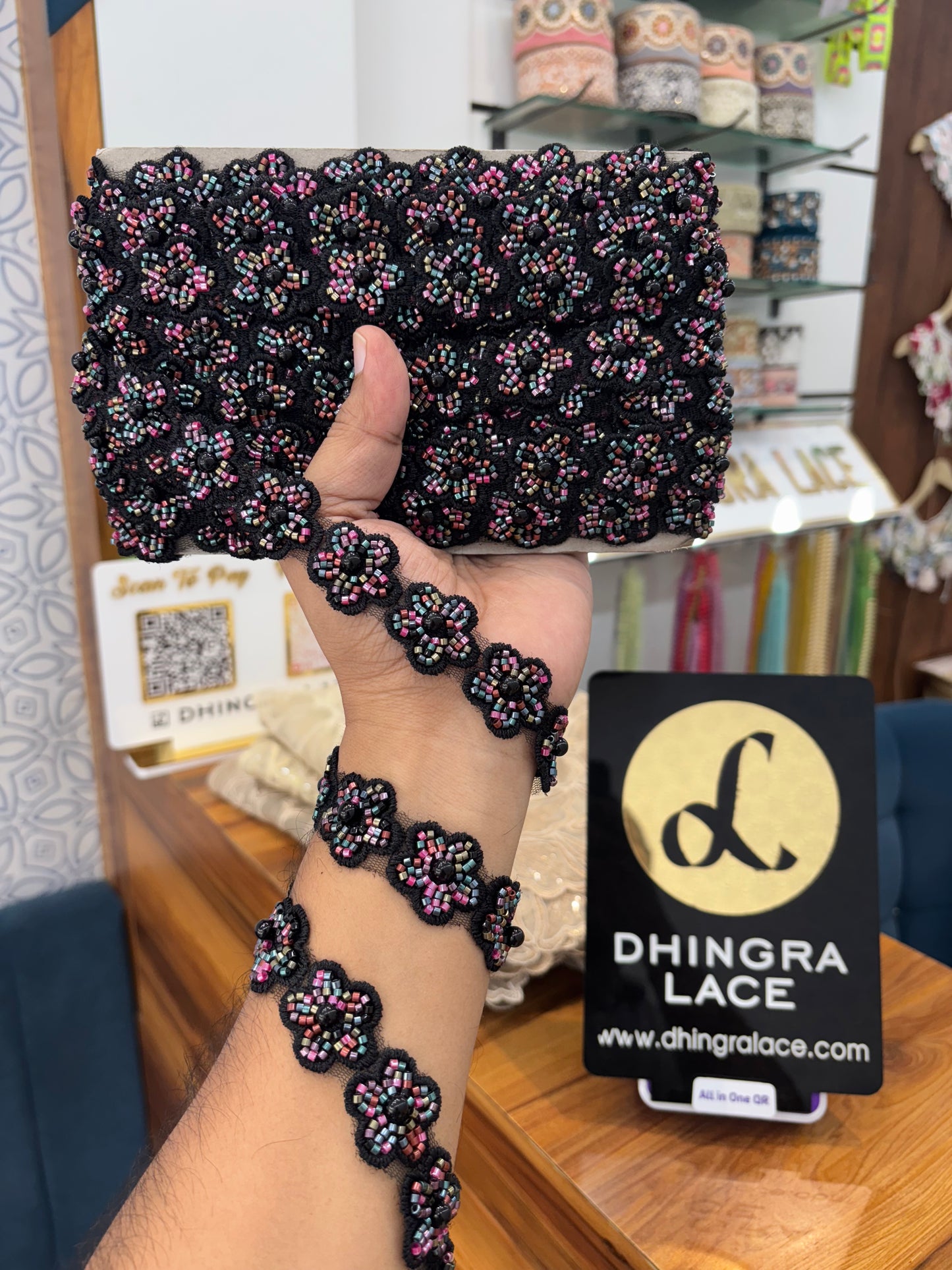 Beautiful Net Based Flower Lace Black Multi 100925