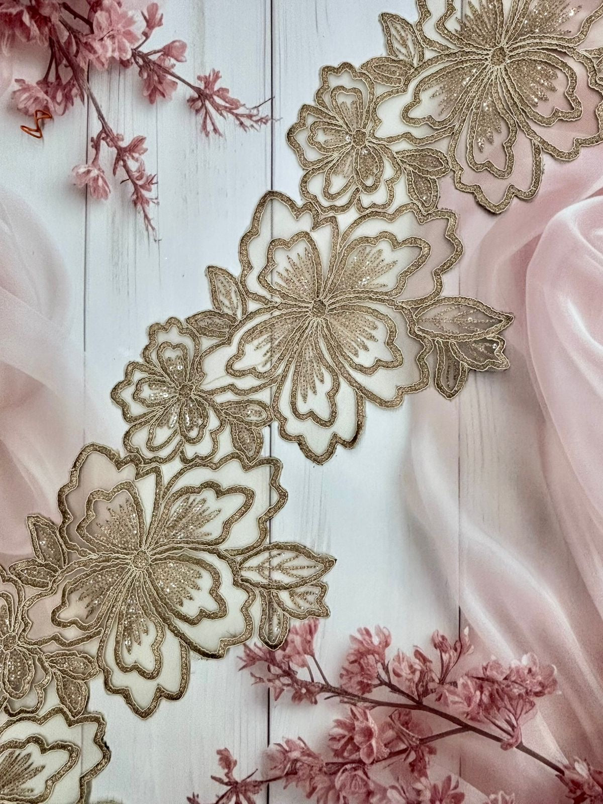 Beautiful Organza Based Zari Work Lace Antique Bronze 260725/ 280725
