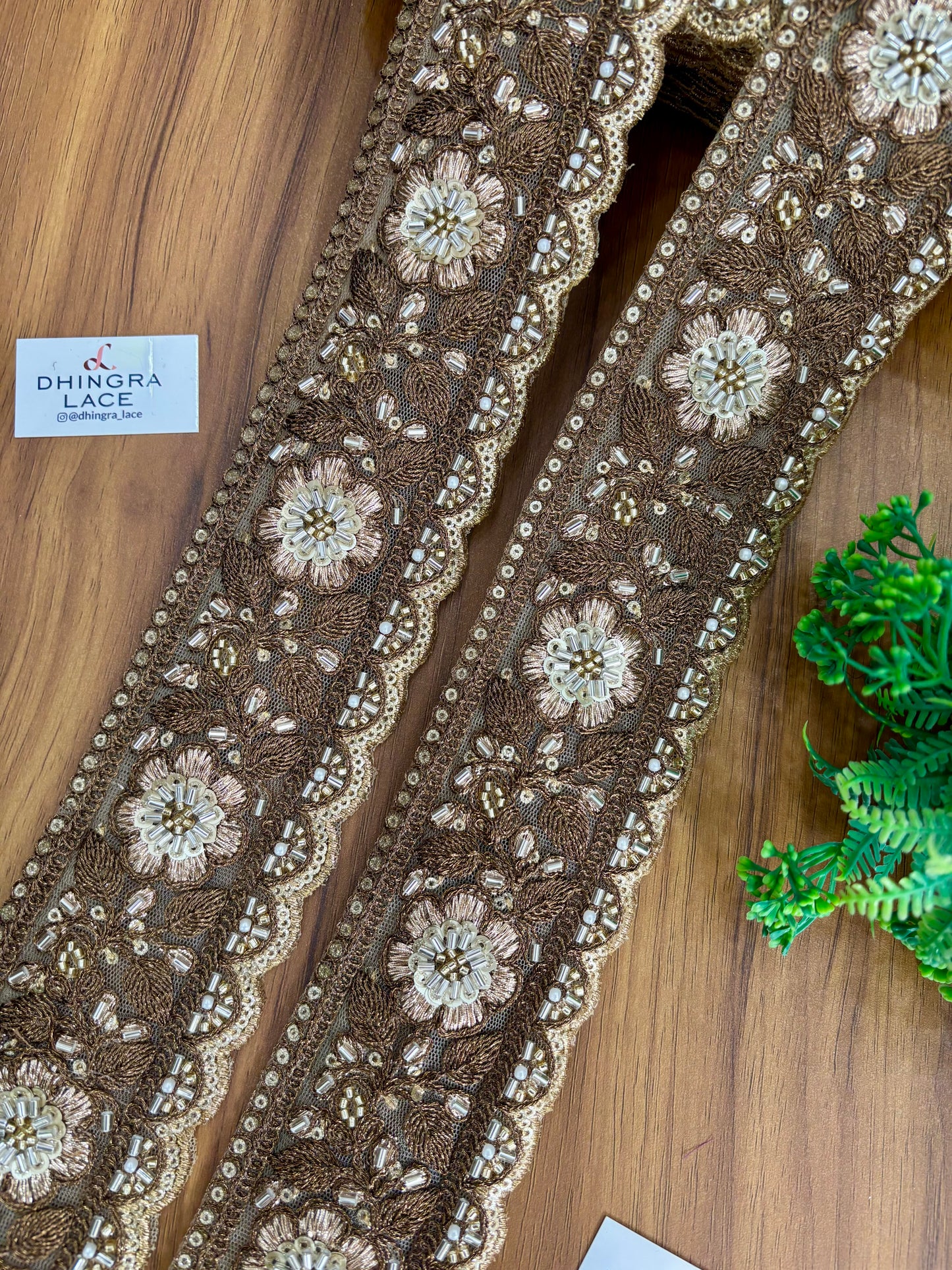 Beautiful Net Based Handwork Lace Antique Gold 120226