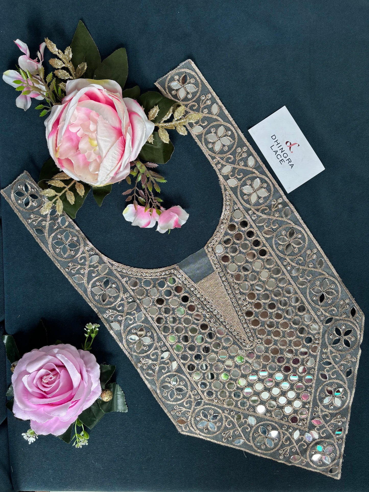 Beautiful Mirror Work Neck Water Gold 260525