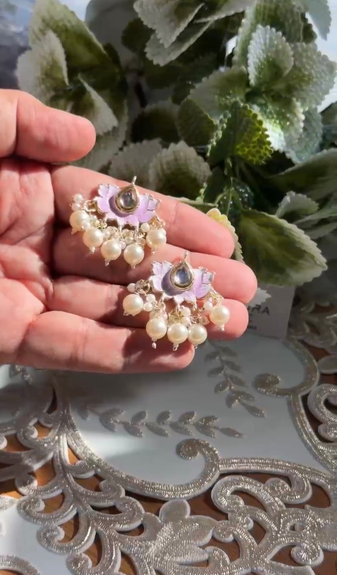 Beautiful Pearl Work Minakari Hanging Button (1 pair) 220826