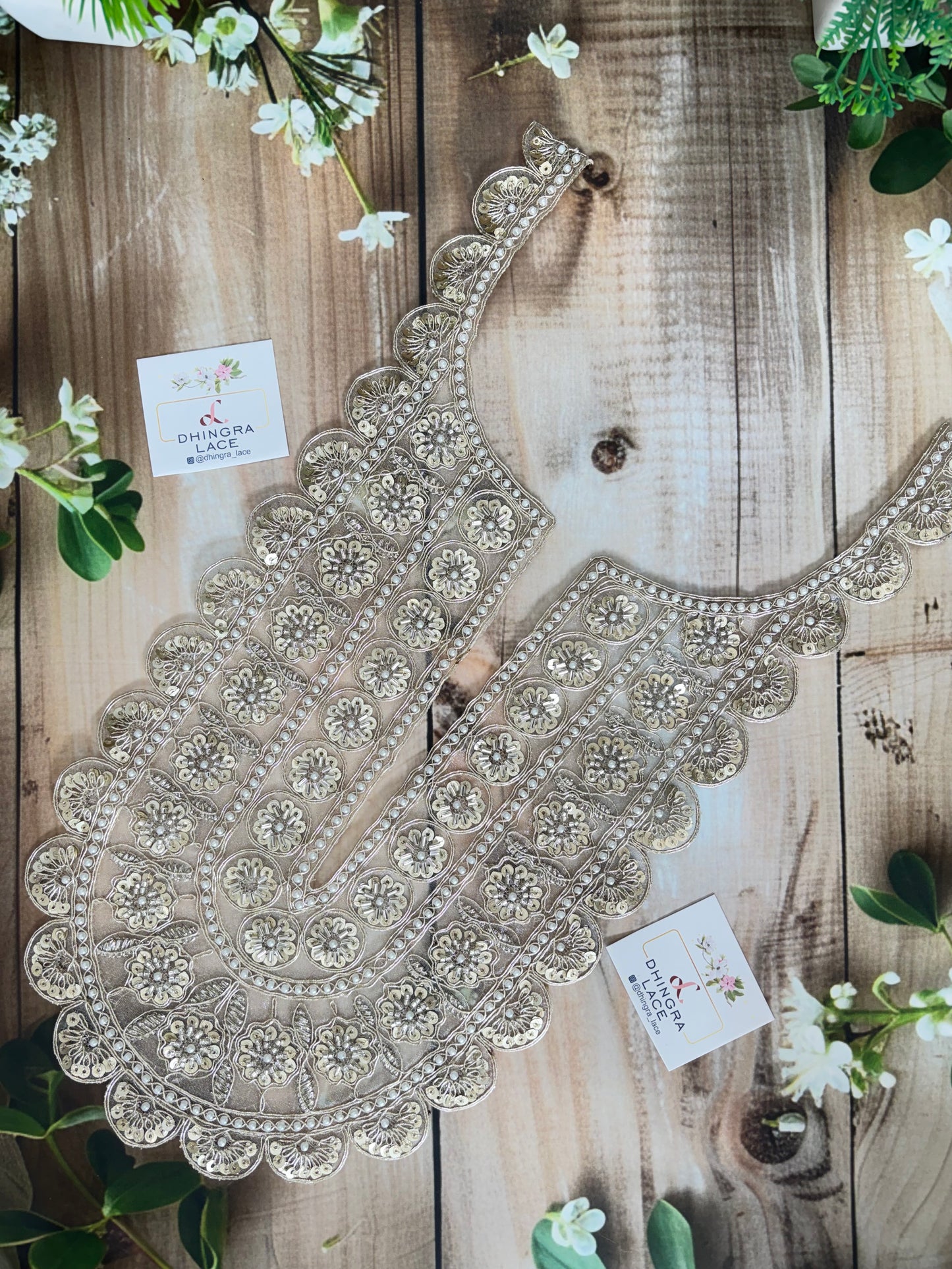 Beautiful Hand Work Neck Patch Light Gold 231225