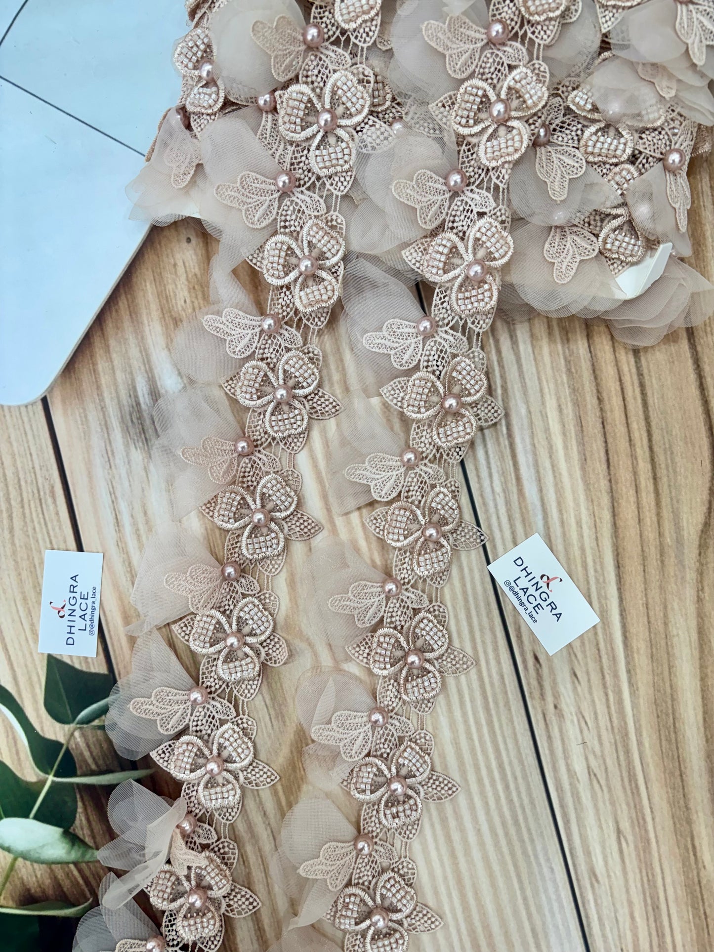 Beautiful Pearl Work Guipure Hanging Lace Beige130226