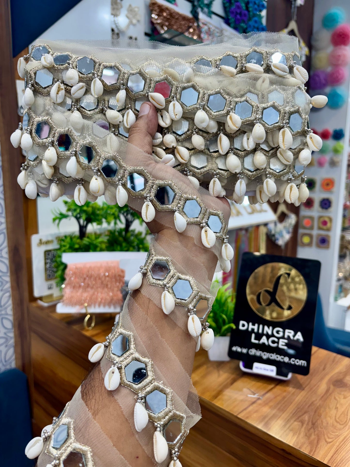 Beautiful Mirror Work Hanging Lace Water Gold 260925