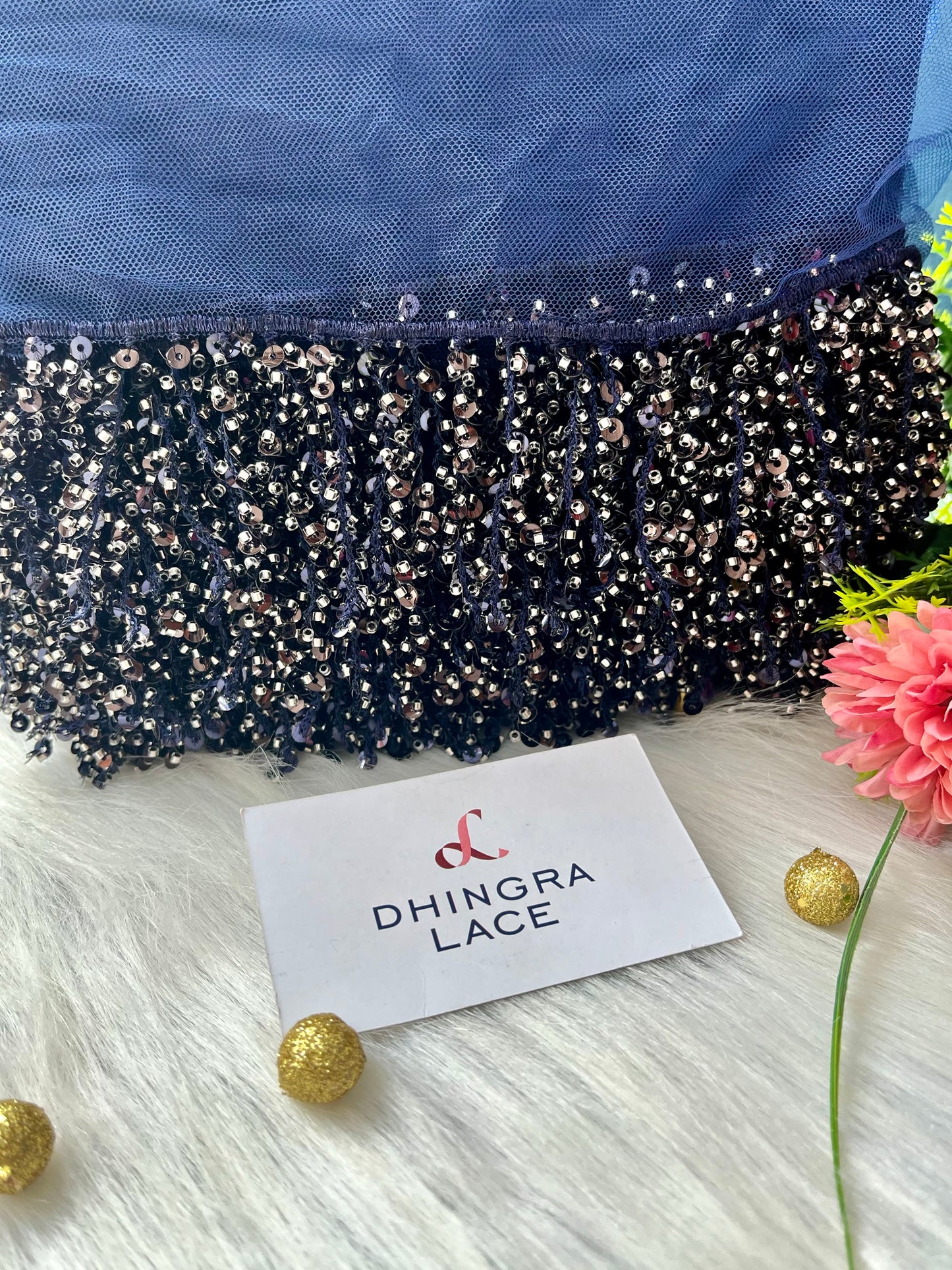 Beautiful Net Based Cutdana And Sequence Work Lace Blue 200625