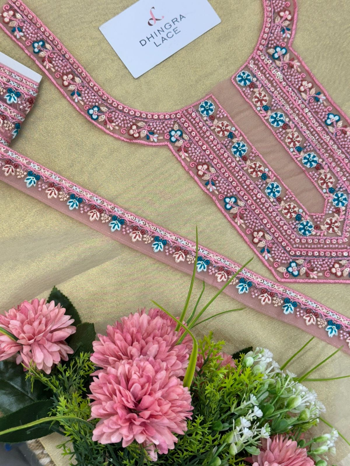 Beautiful Net Based Handwork Neck With 1 Meter Lace 060525