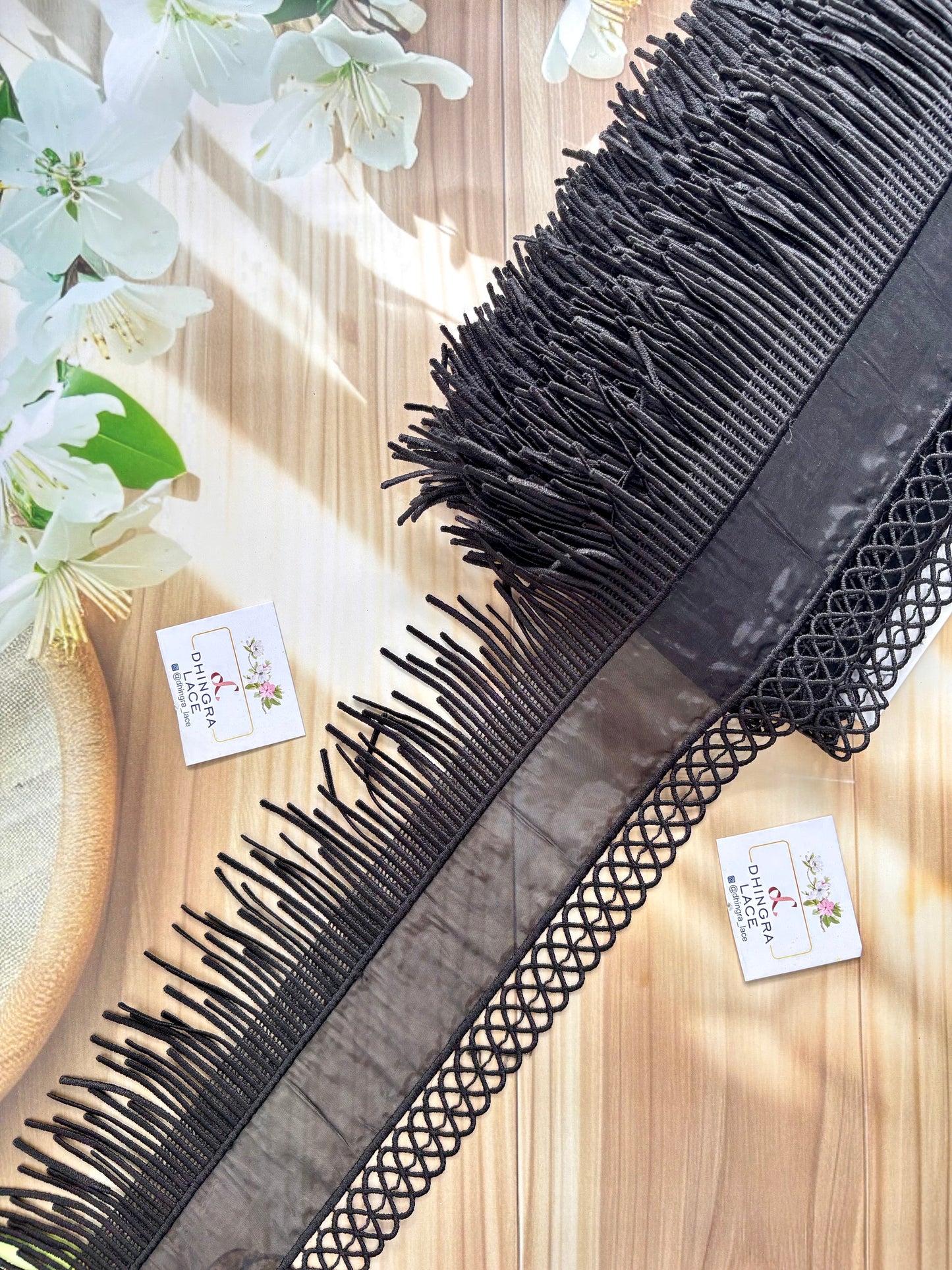 Beautiful Organza Fringes Lace Black 010725