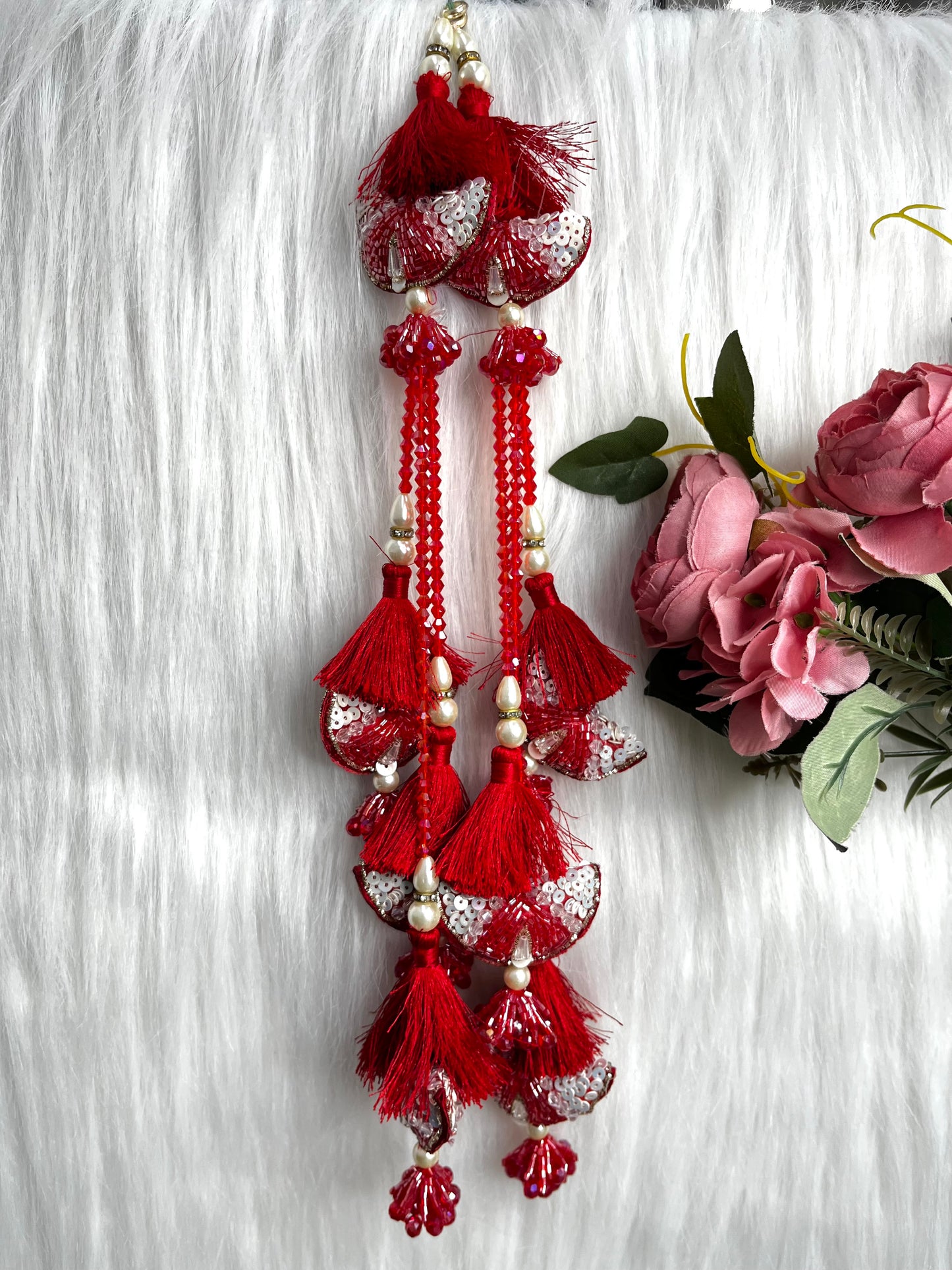 Beautiful Handwork Hanging Sequence Cutpipe And Crystal Work Red Colour 020824