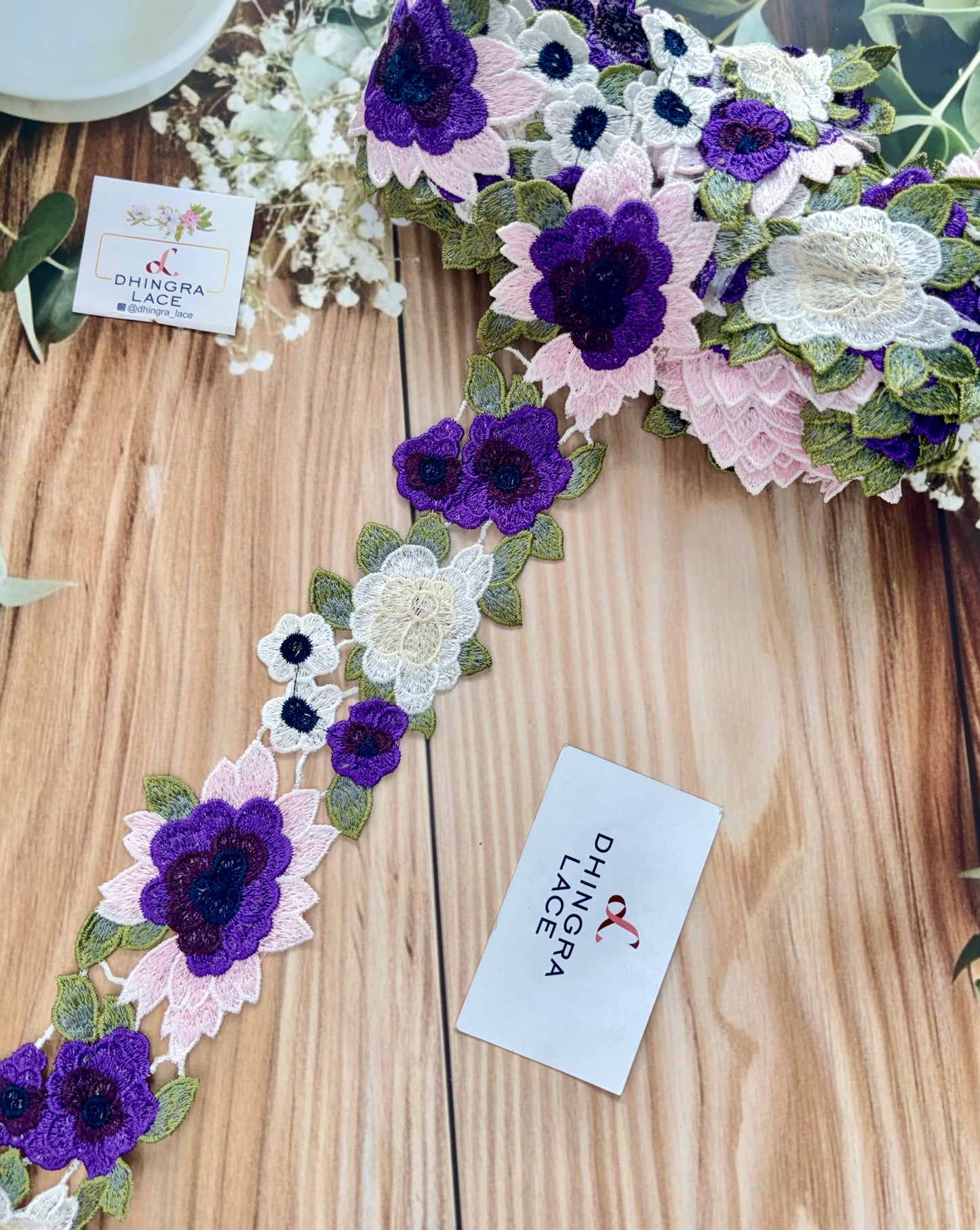 Beautiful Guipure Multicolour Purple Flower Lace 070725
