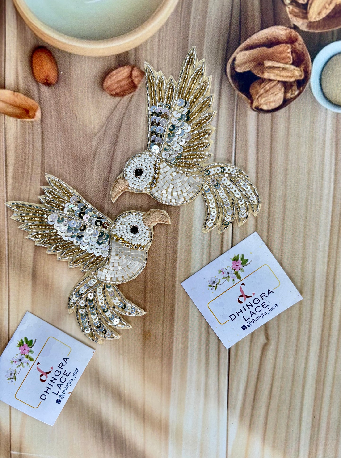 Beautiful Handwork Bird Patch Right Beige 071025