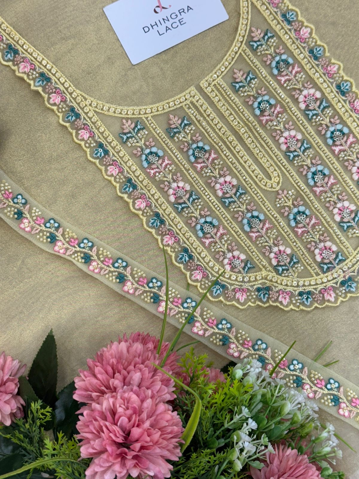 Beautiful Net Based Handwork Neck With 1 Meter Lace 060525