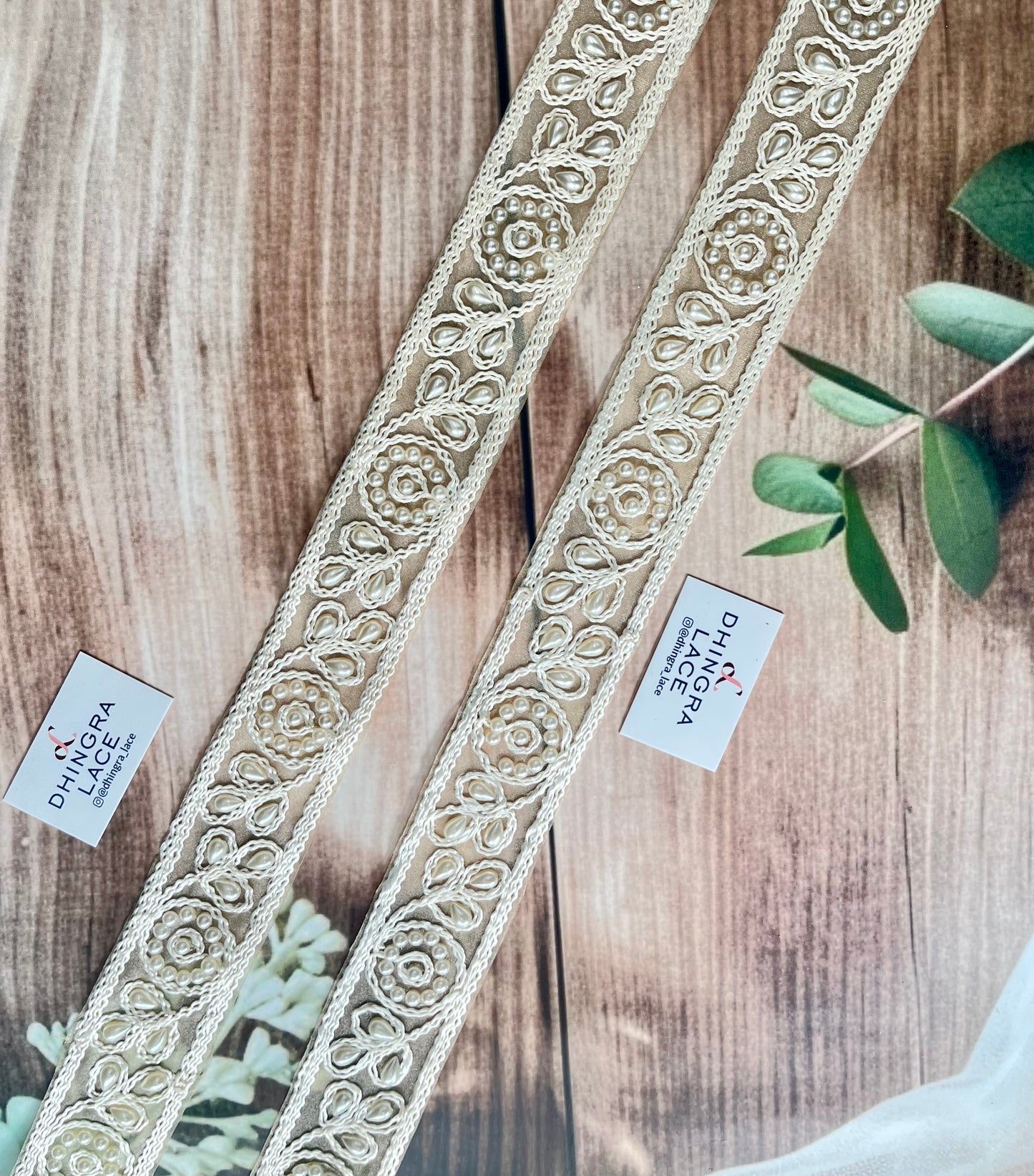 Beautiful Organza Based Thread And Pearls Work Lace 171125