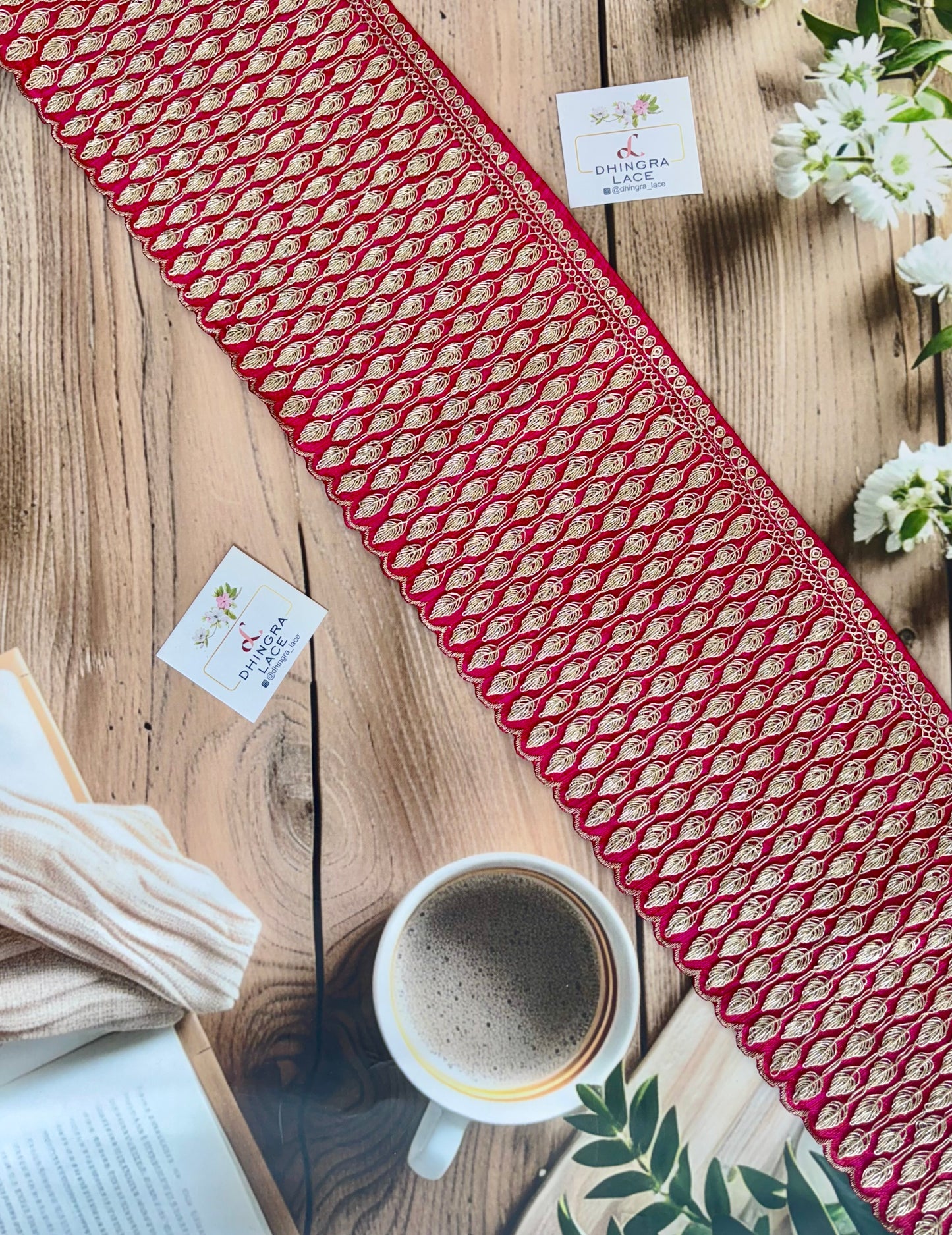 Beautiful Silk Based Zari Work Lace Magenta 090925