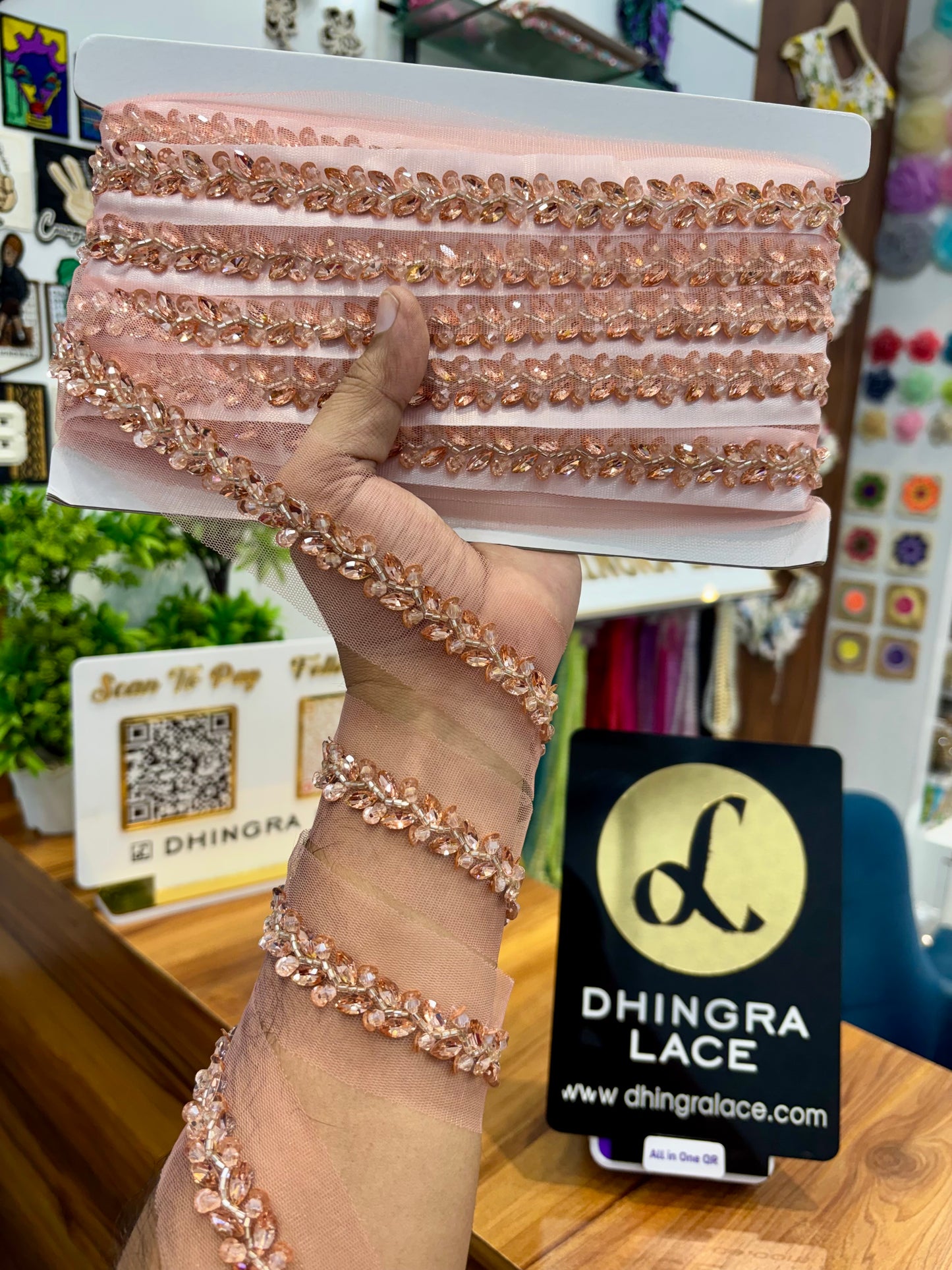 Beautiful Net Based Crystal Work Lace 141025