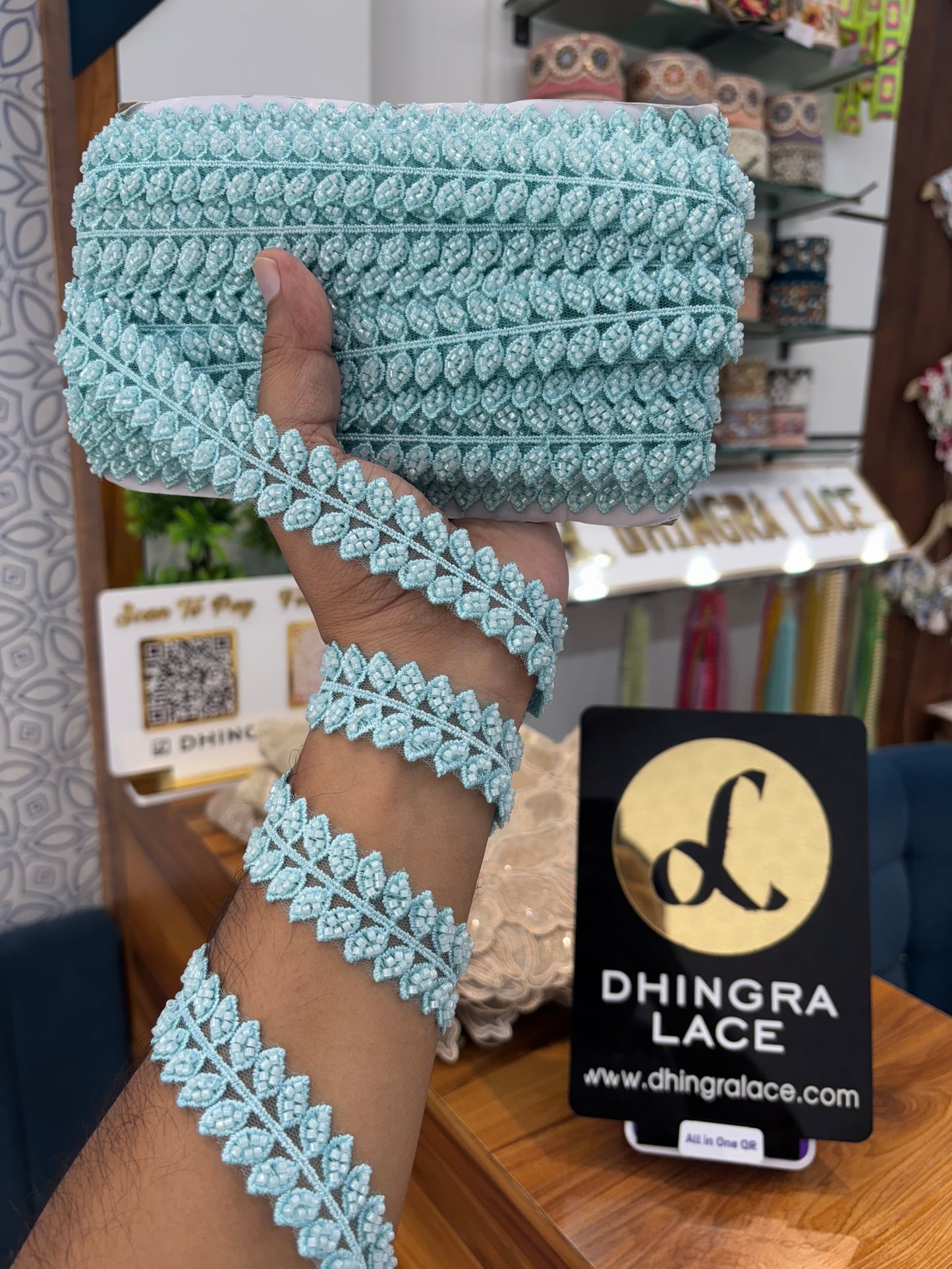 Beautiful Net Based Cutdana Work Leaf Lace 120925