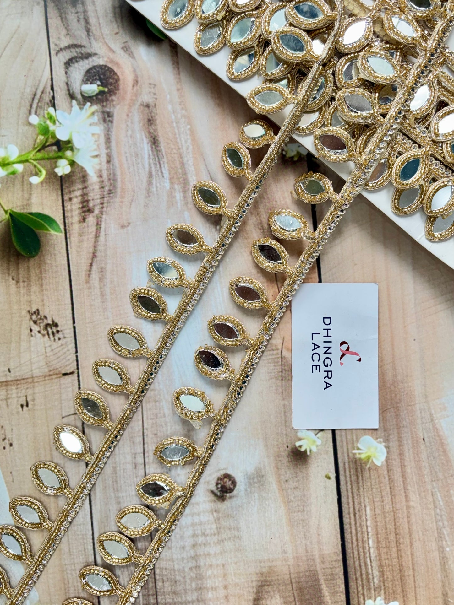 Beautiful Mirror Work Hanging Lace Gold 040825