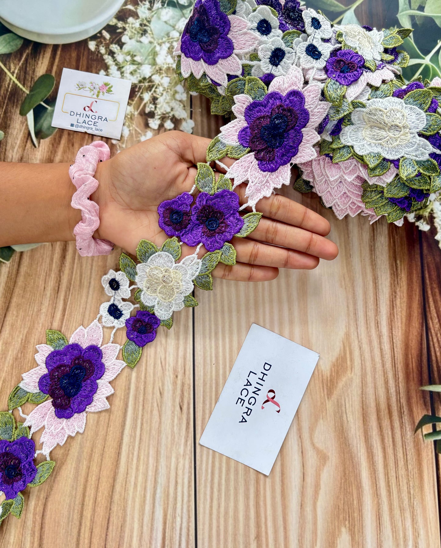 Beautiful Guipure Multicolour Purple Flower Lace 070725