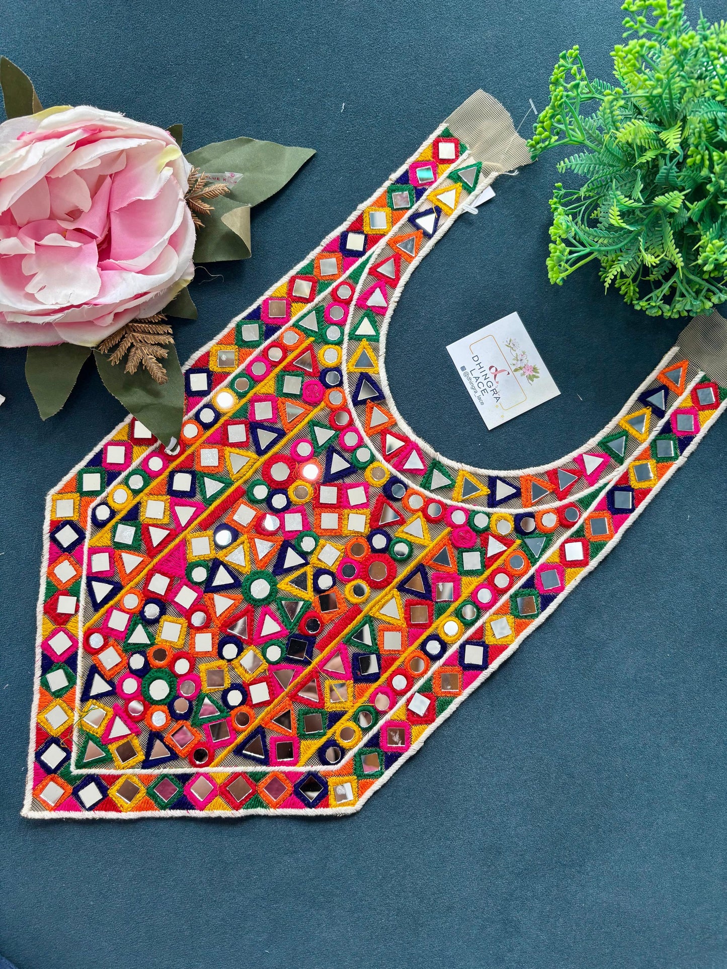 Beautiful Net Based Multicolour Mirror Work Neck 100725