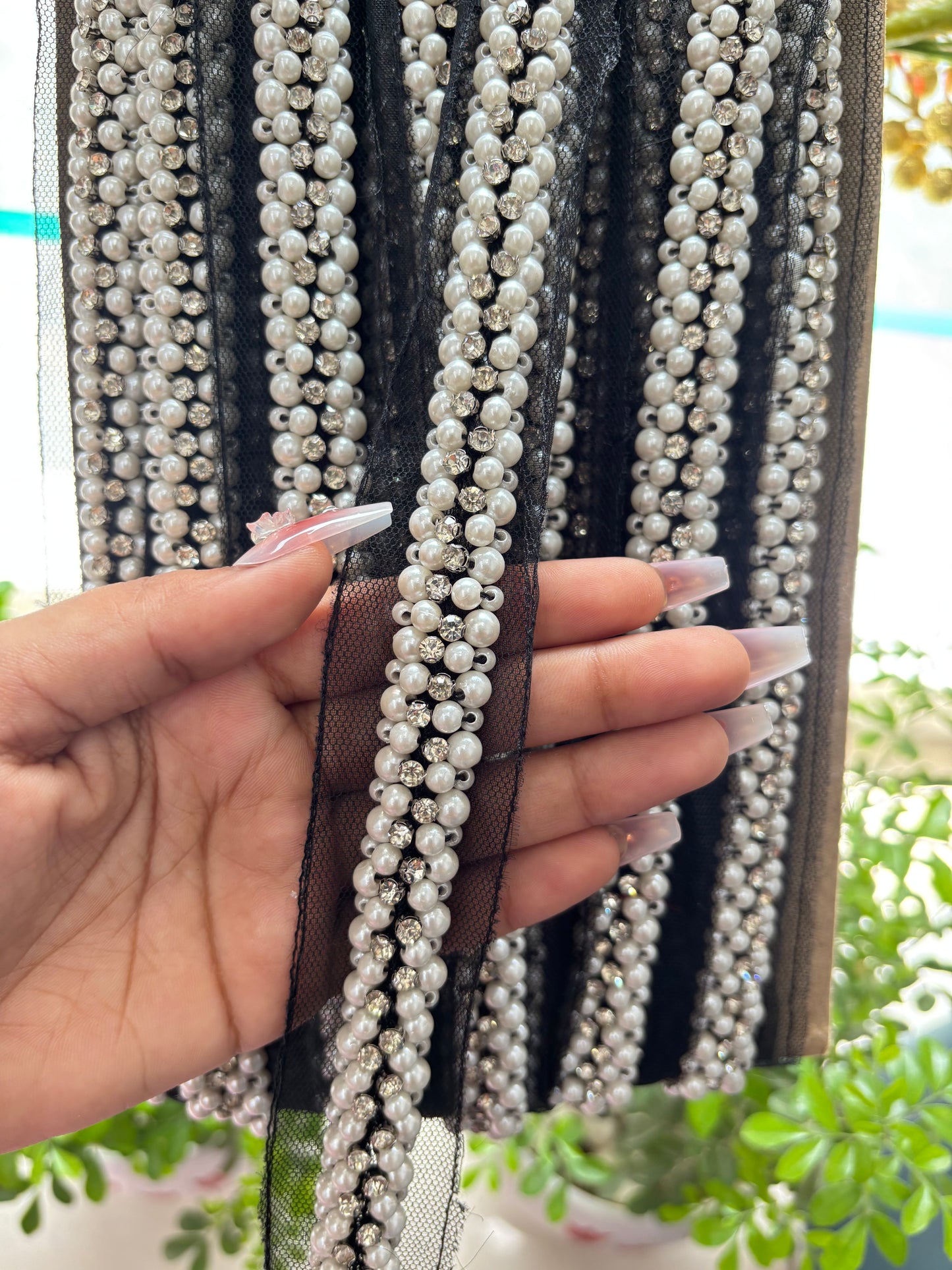 Beautiful Net Based Pearl Work Lace 170725