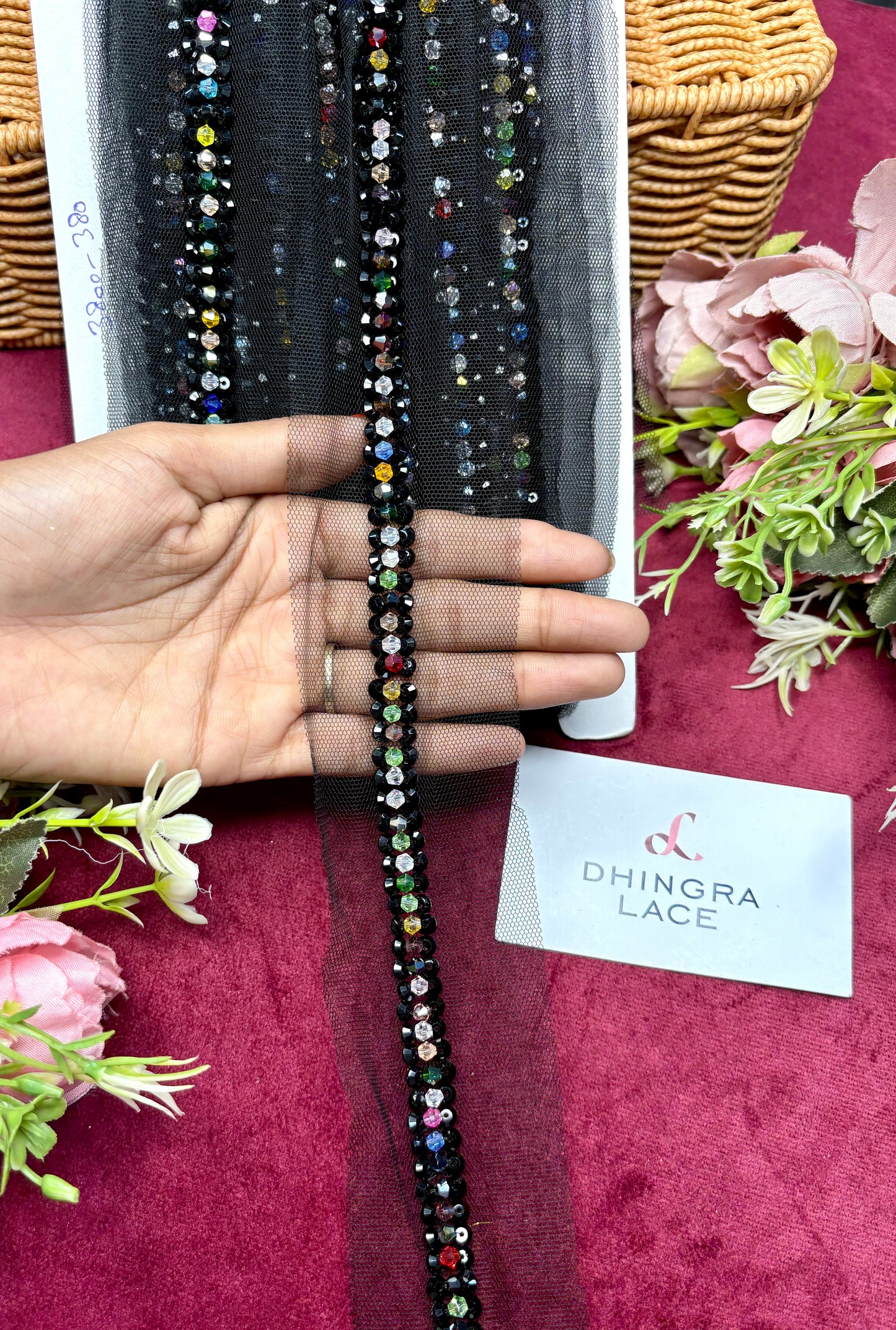 Beautiful Handwork Lace With Multicolour Crystals 061024