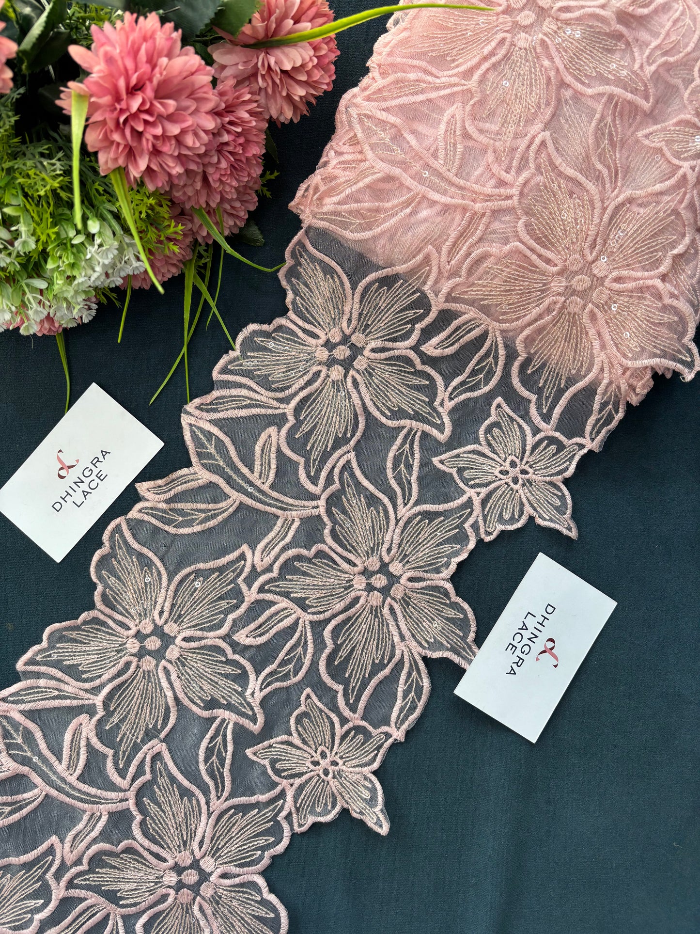 Beautiful Organza Based Flower Lace Baby Pink 5405/190525/170625