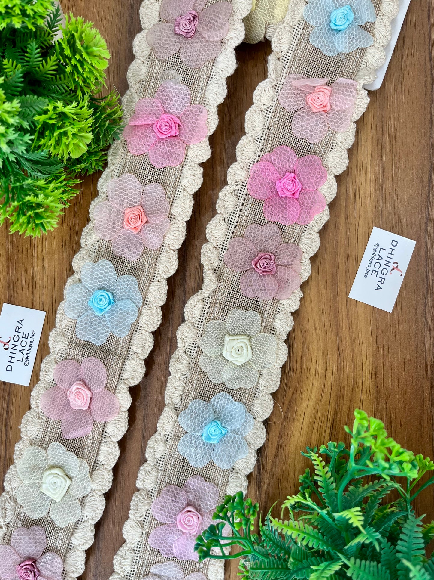 Beautiful Multicolour Flower Jute Lace Medium 2.5 Inches (1.5 Meters) 230426