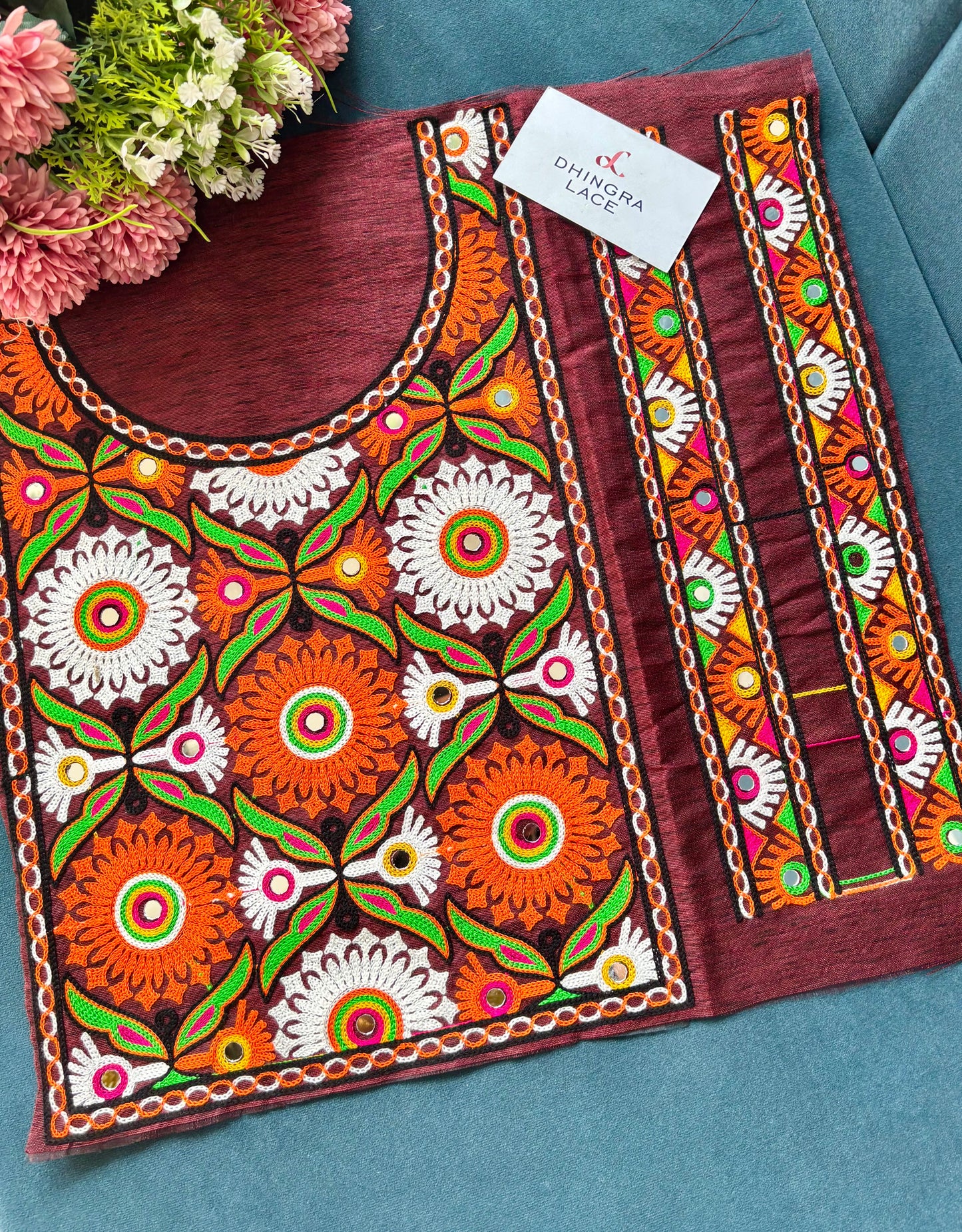 Beautiful Multicolour Gujarati Neck Patch With Sleeves kutch Embroidery 250625