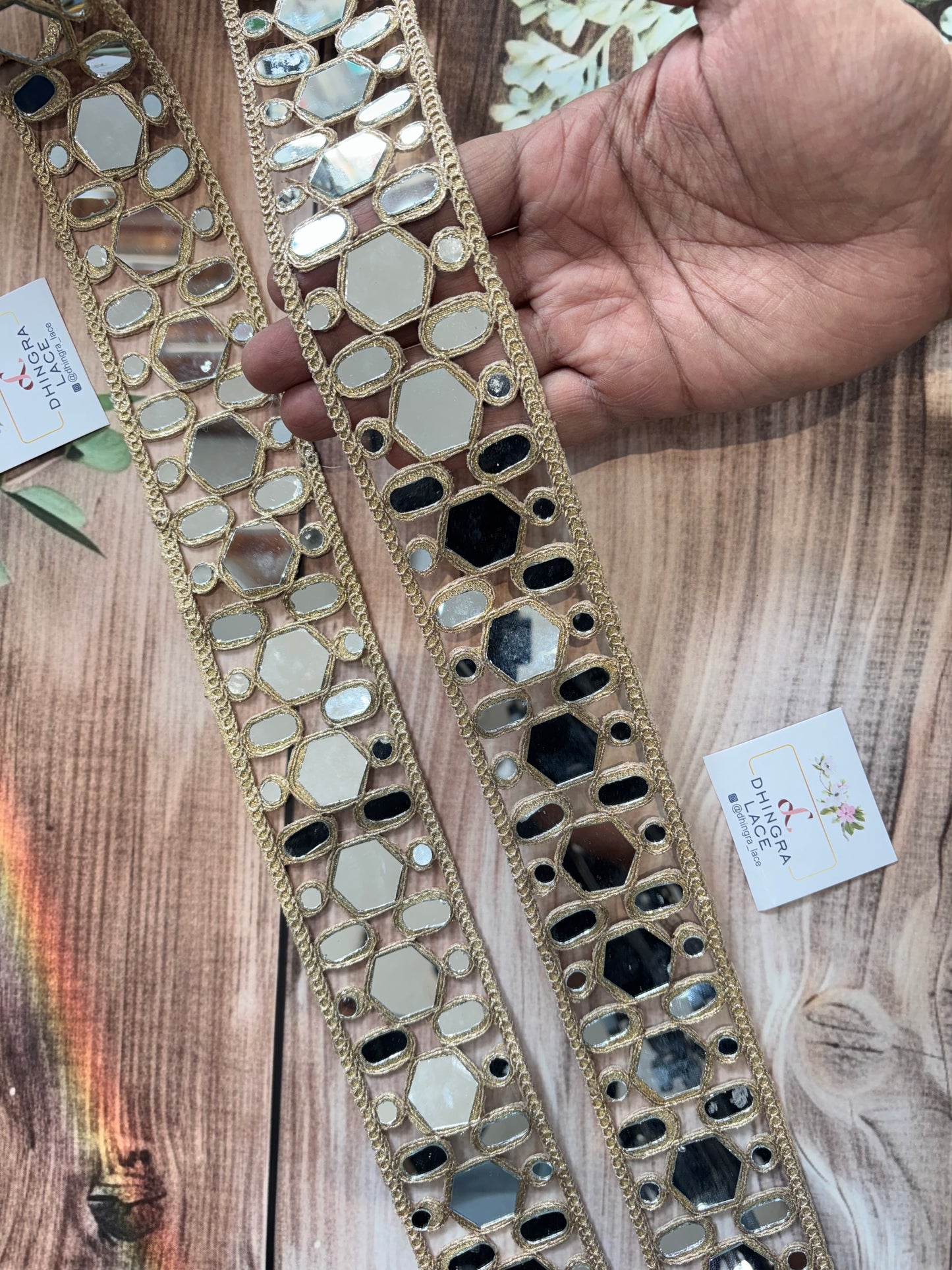 Beautiful Mirror Work Lace Gold 271225