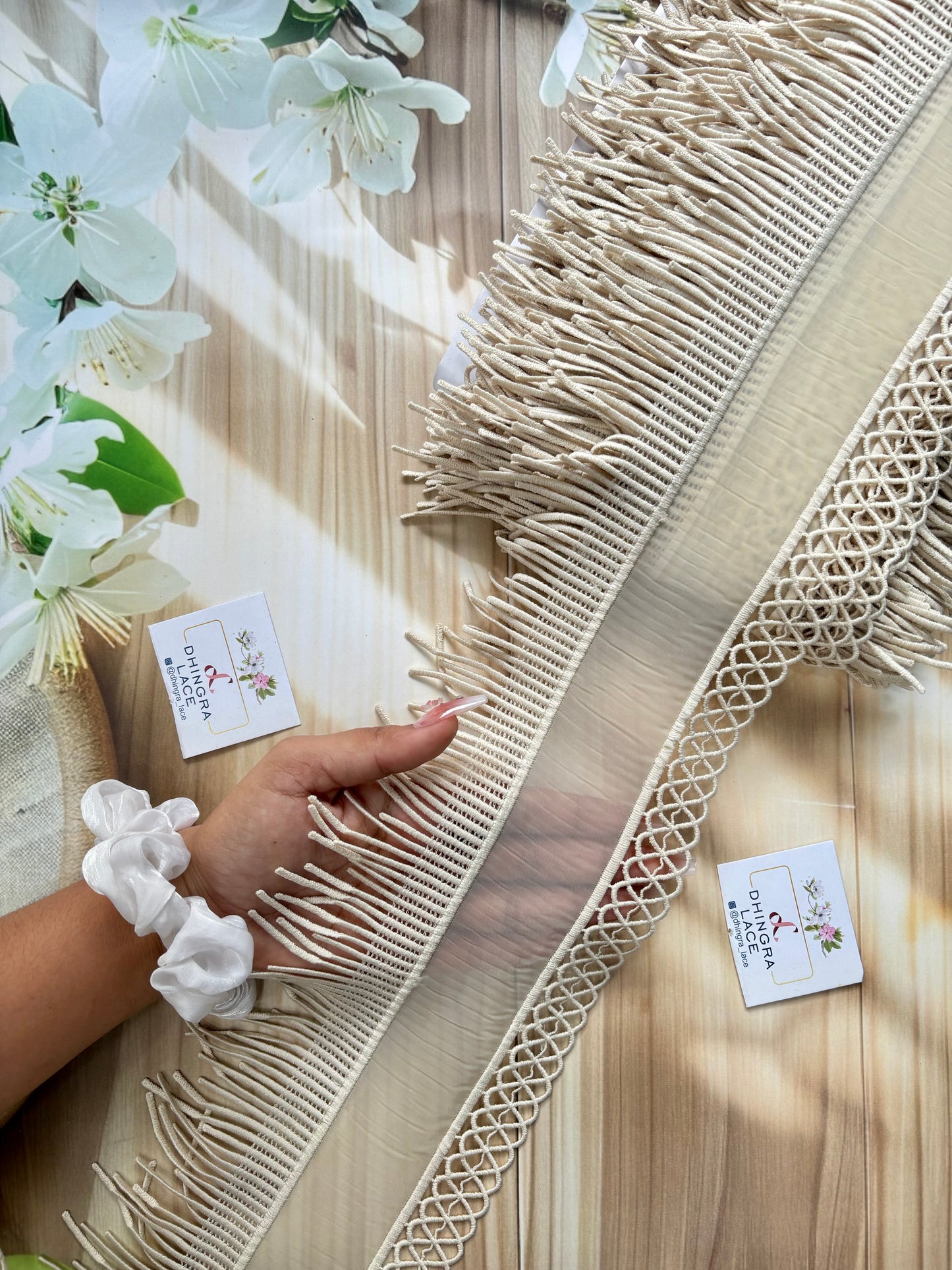 Beautiful Organza Fringes Lace Beige 010725