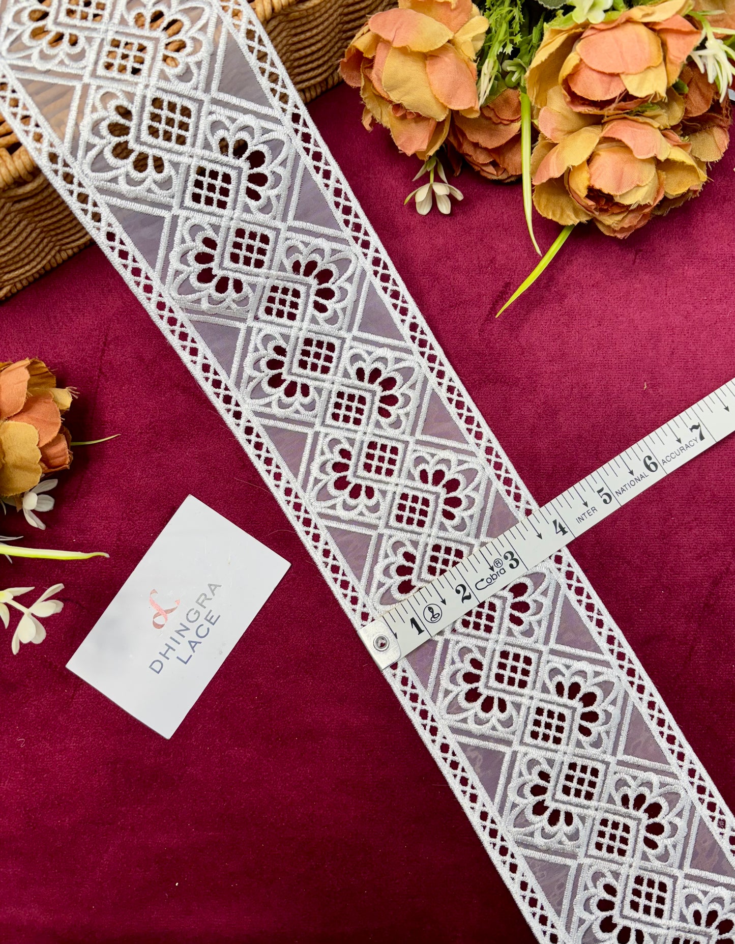 Beautiful Organza Based 3.5 Inches Broad Lace White 180125/250125