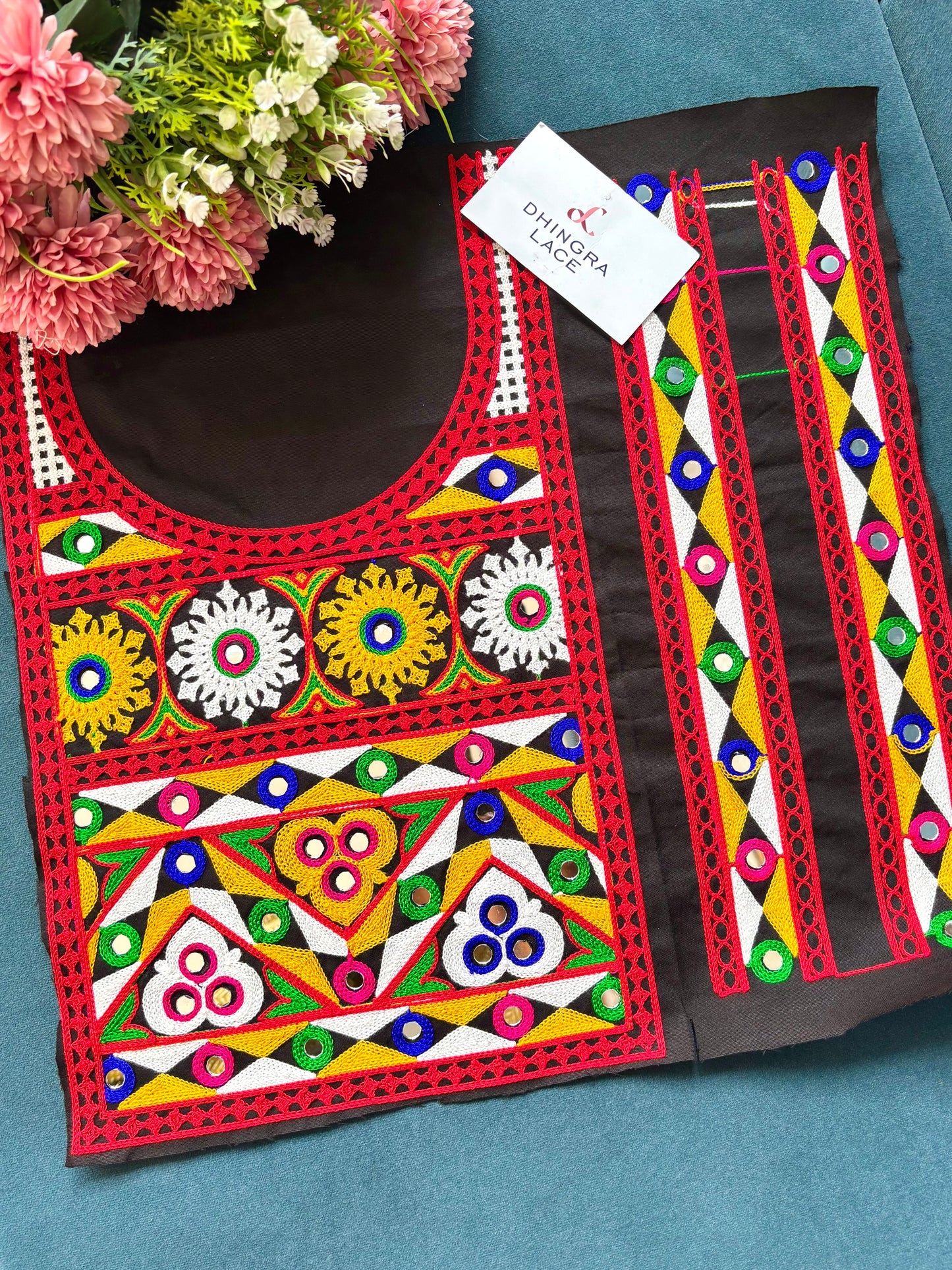 Beautiful Multicolour Gujarati Neck Patch With Sleeves Kutch Embroidery 250625