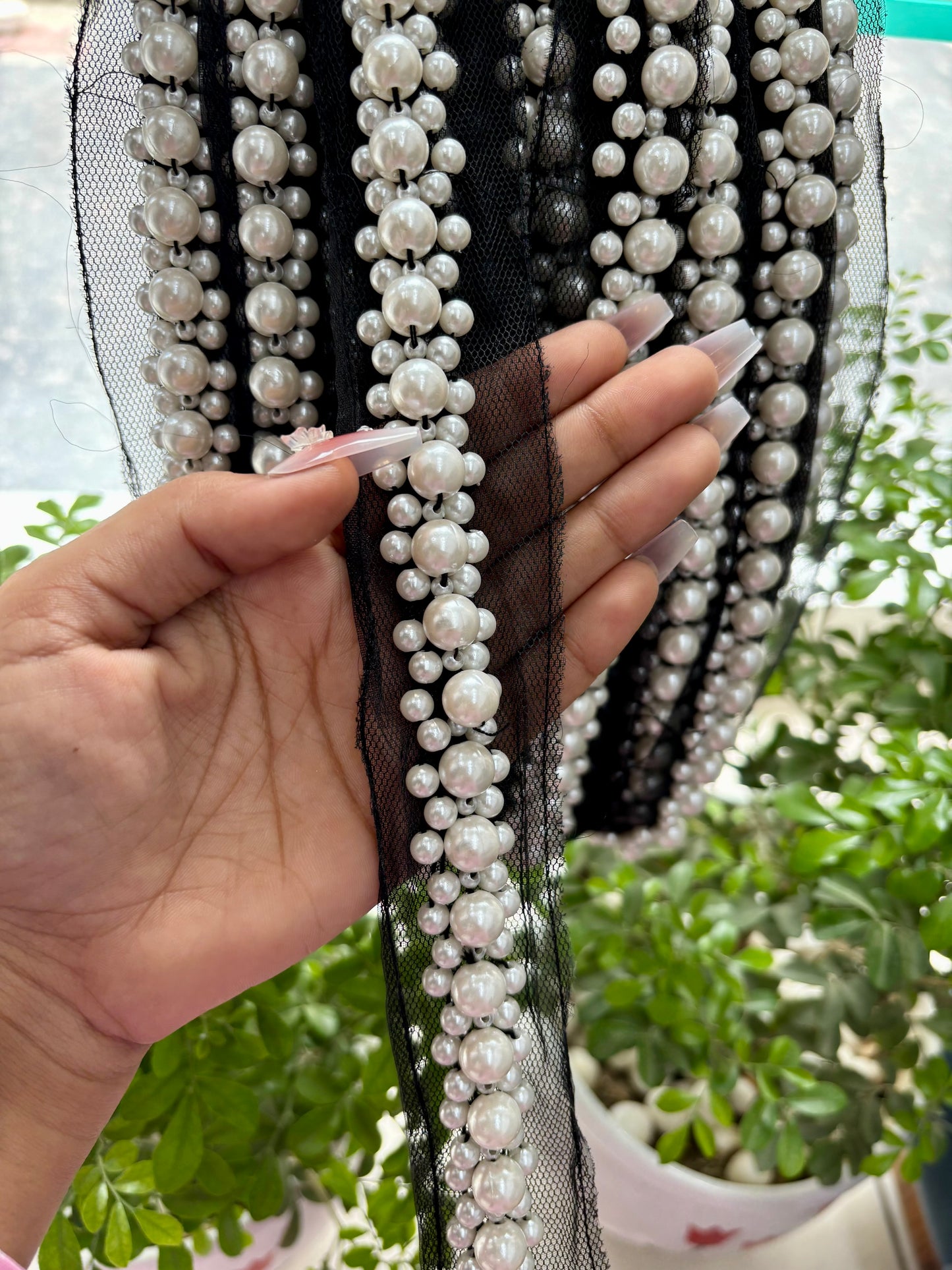Beautiful Net Based Pearl Work Lace 170725
