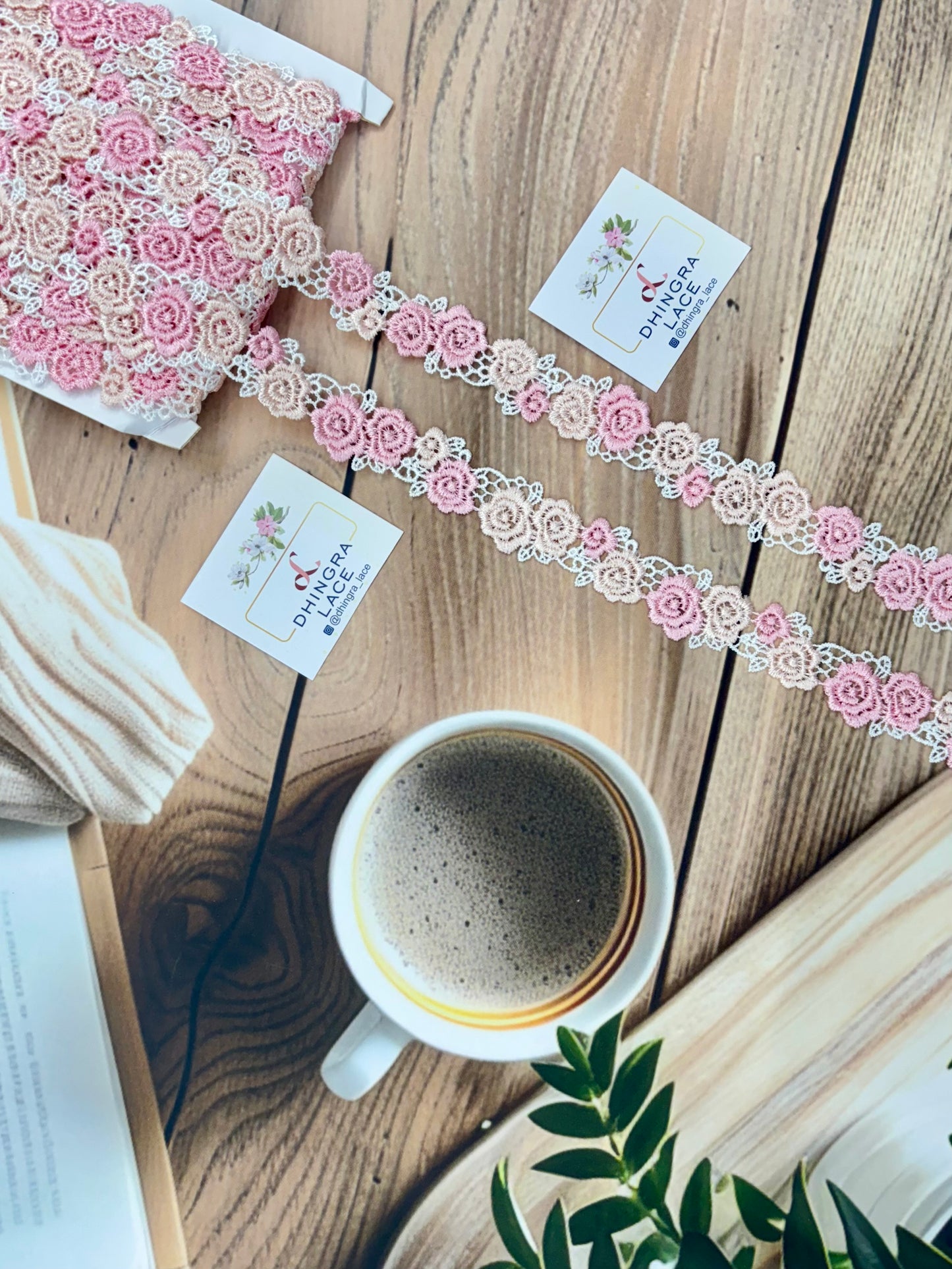 Beautiful Guipure Flower Lace Baby Pink Multi 250725