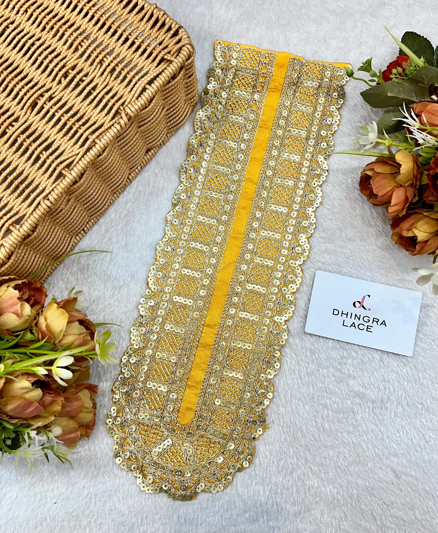 Beautiful Silk Based Zari Work Kurta Neck Patch Yellow 141224 Deal Men / Women