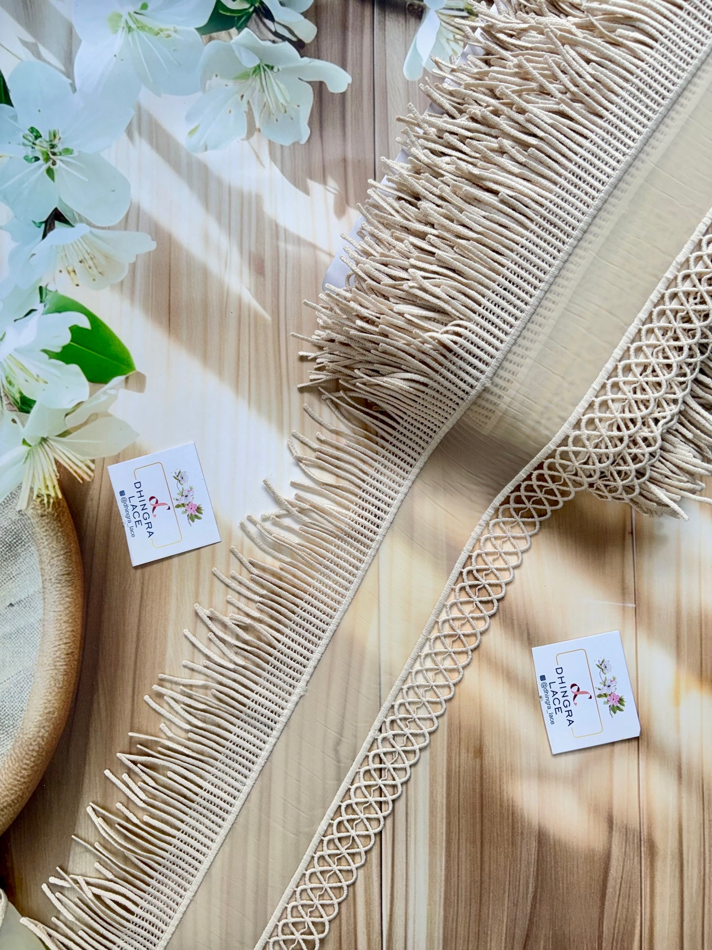 Beautiful Organza Fringes Lace Beige 010725