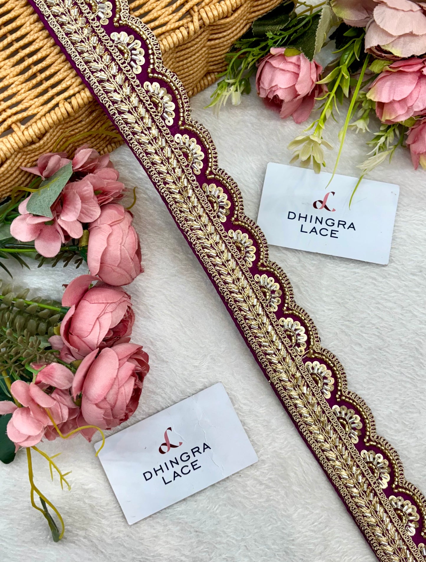 Beautiful Cutpipe And Sequence Work Scallop Lace Maroon 161024