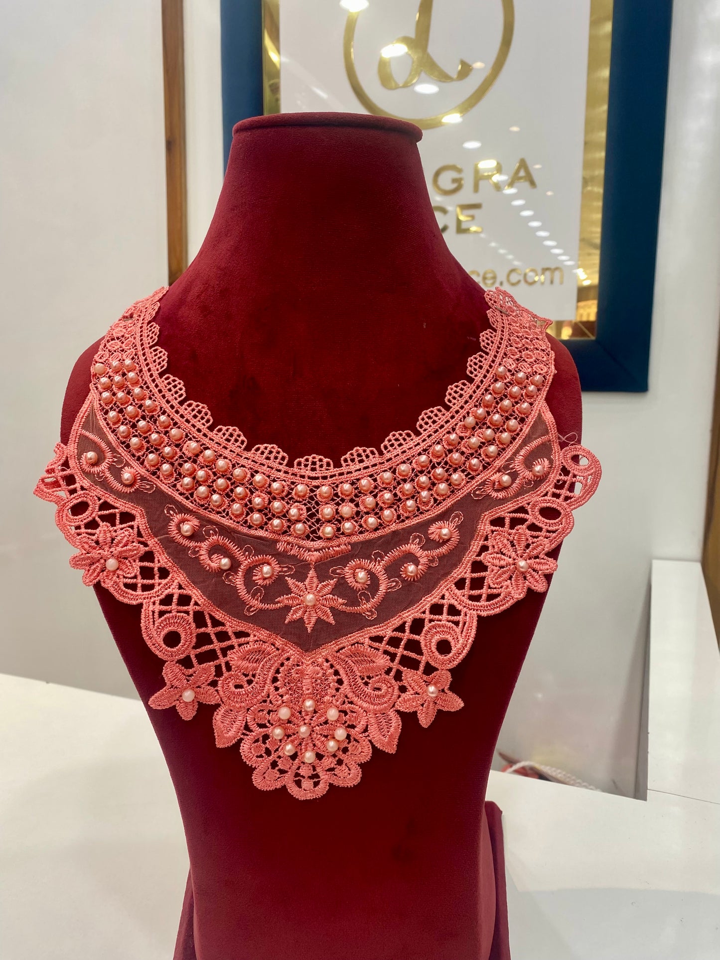 Beautiful Organza Based Pearl Work Guipure Neck 040426/100426