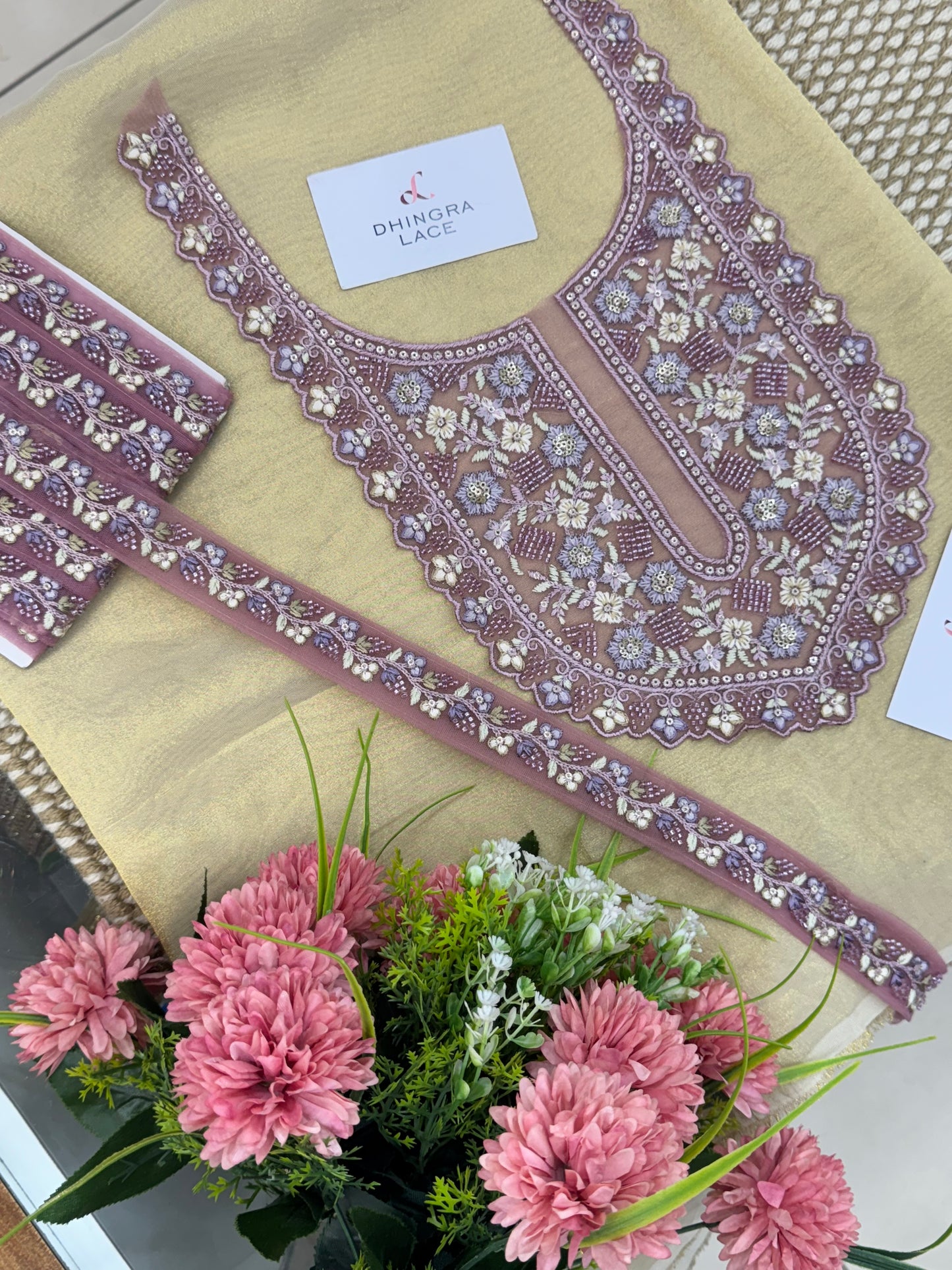 Beautiful Net Based Handwork Neck With 1 Meter Lace 060525