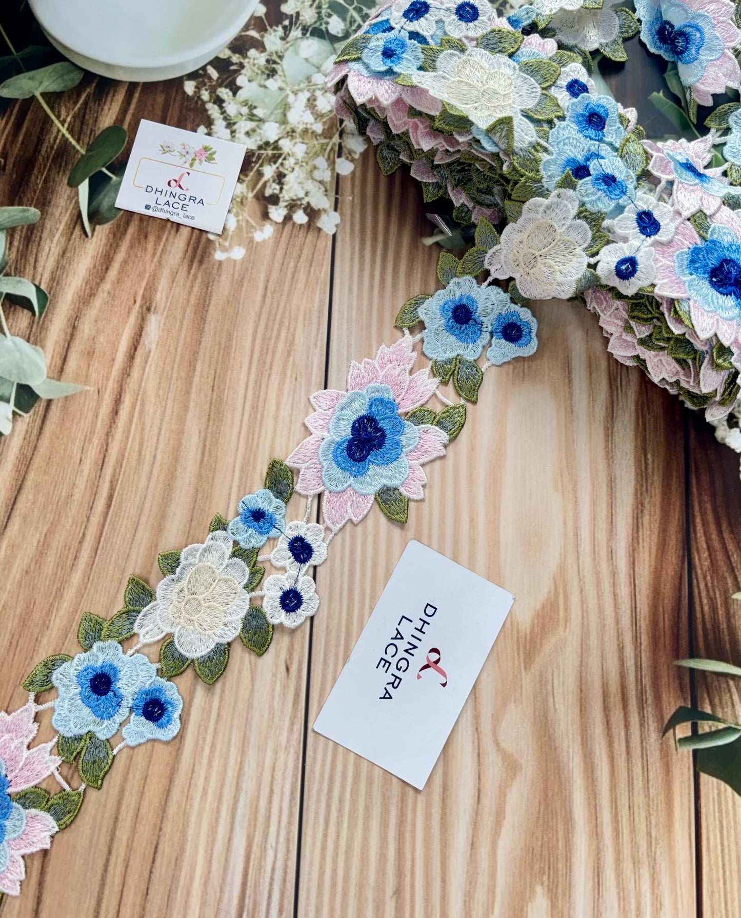 Beautiful Guipure Multicolour Sky Blue Flower Lace 070725