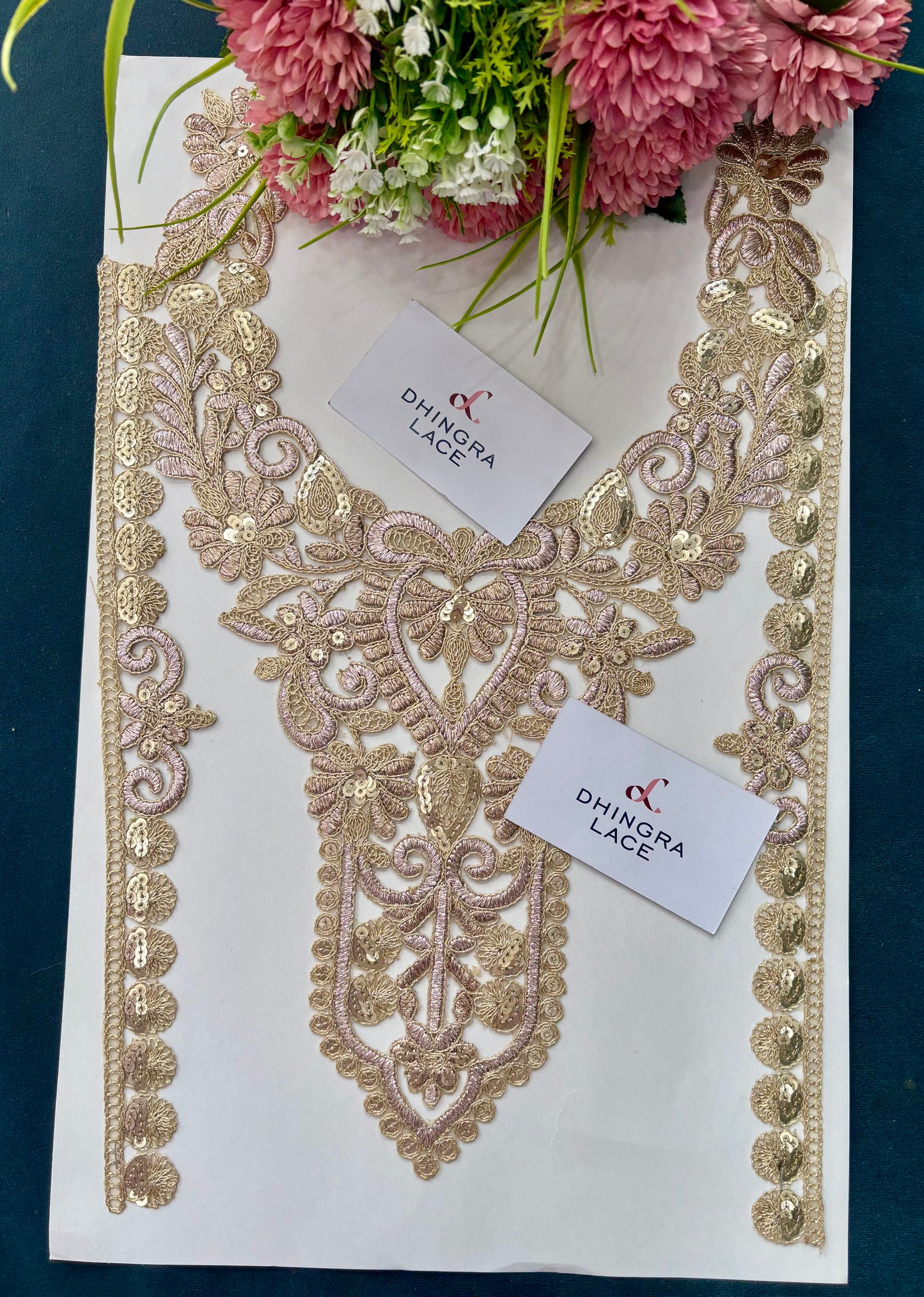 Beautiful Zari Cutwork Neck Patch Rose Gold + Gold Colour 160525