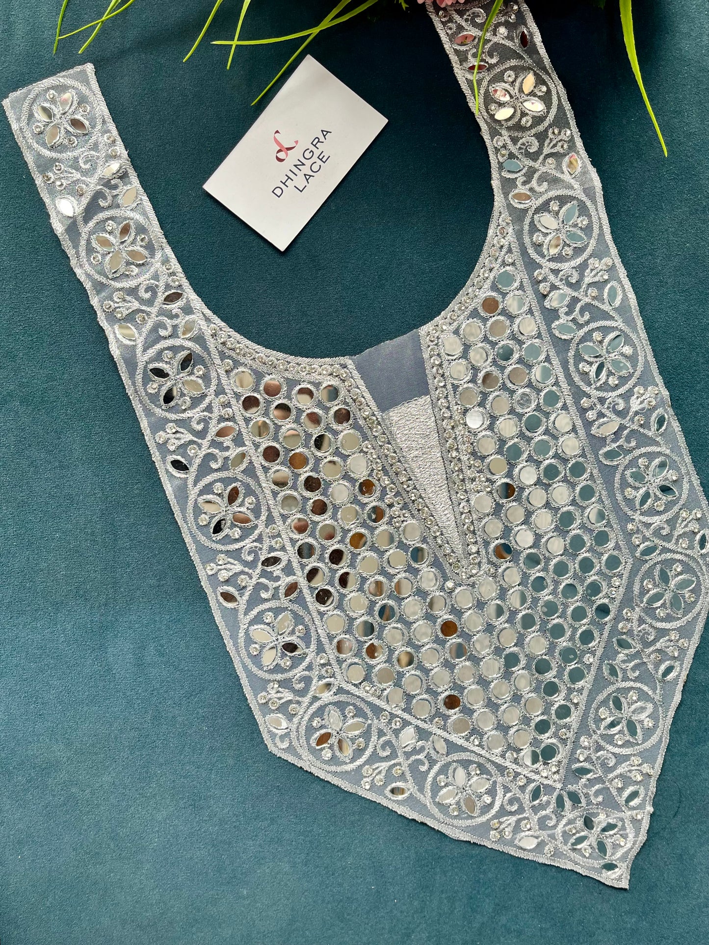 Beautiful Mirror Work Neck Silver 260525