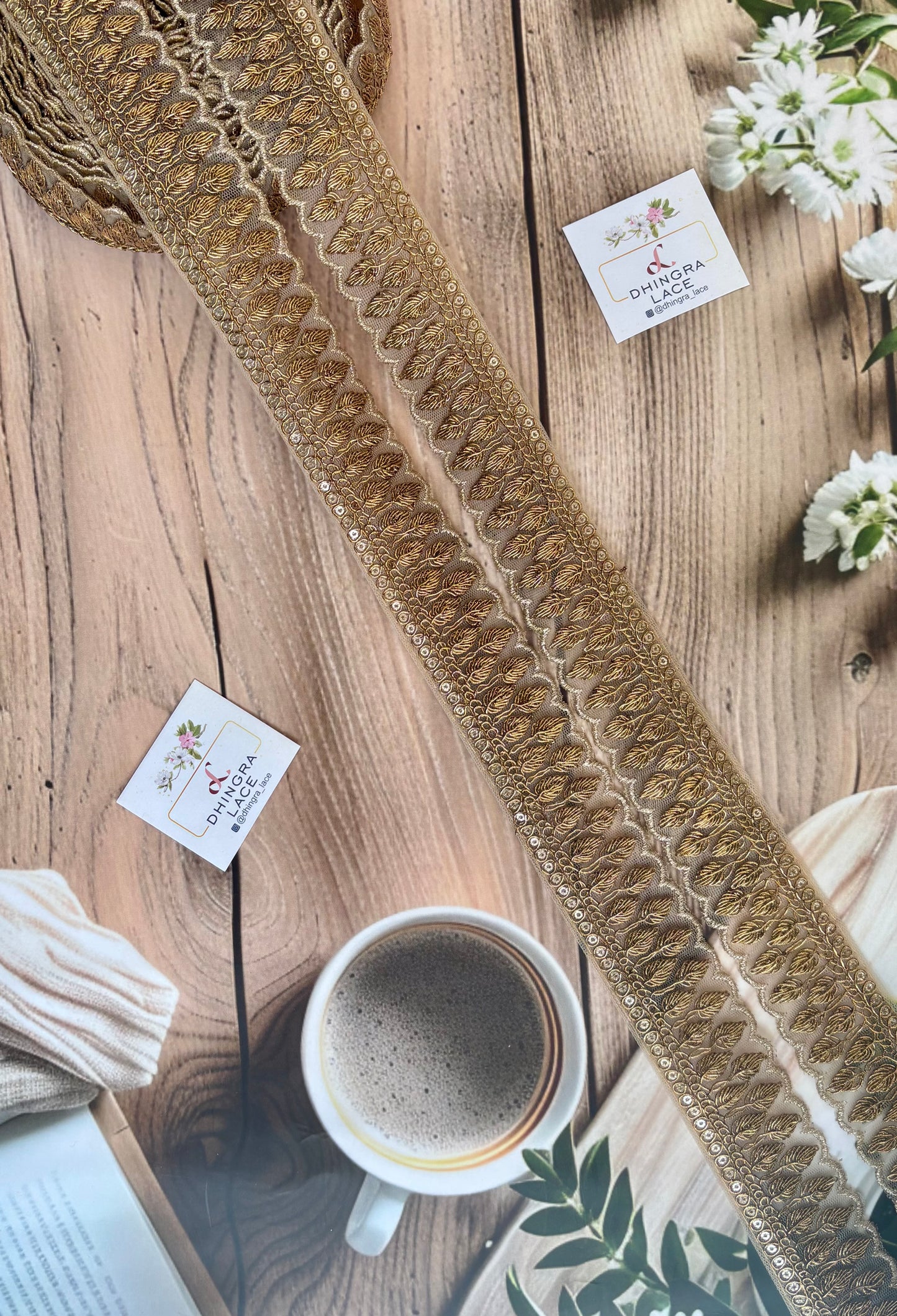 Beautiful Silk Based Zari Work Lace Antique Gold 090925