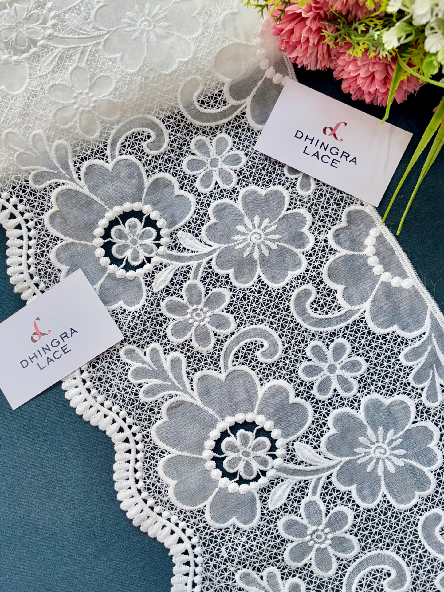 Beautiful Organza Based Hakoba Lace White 090425