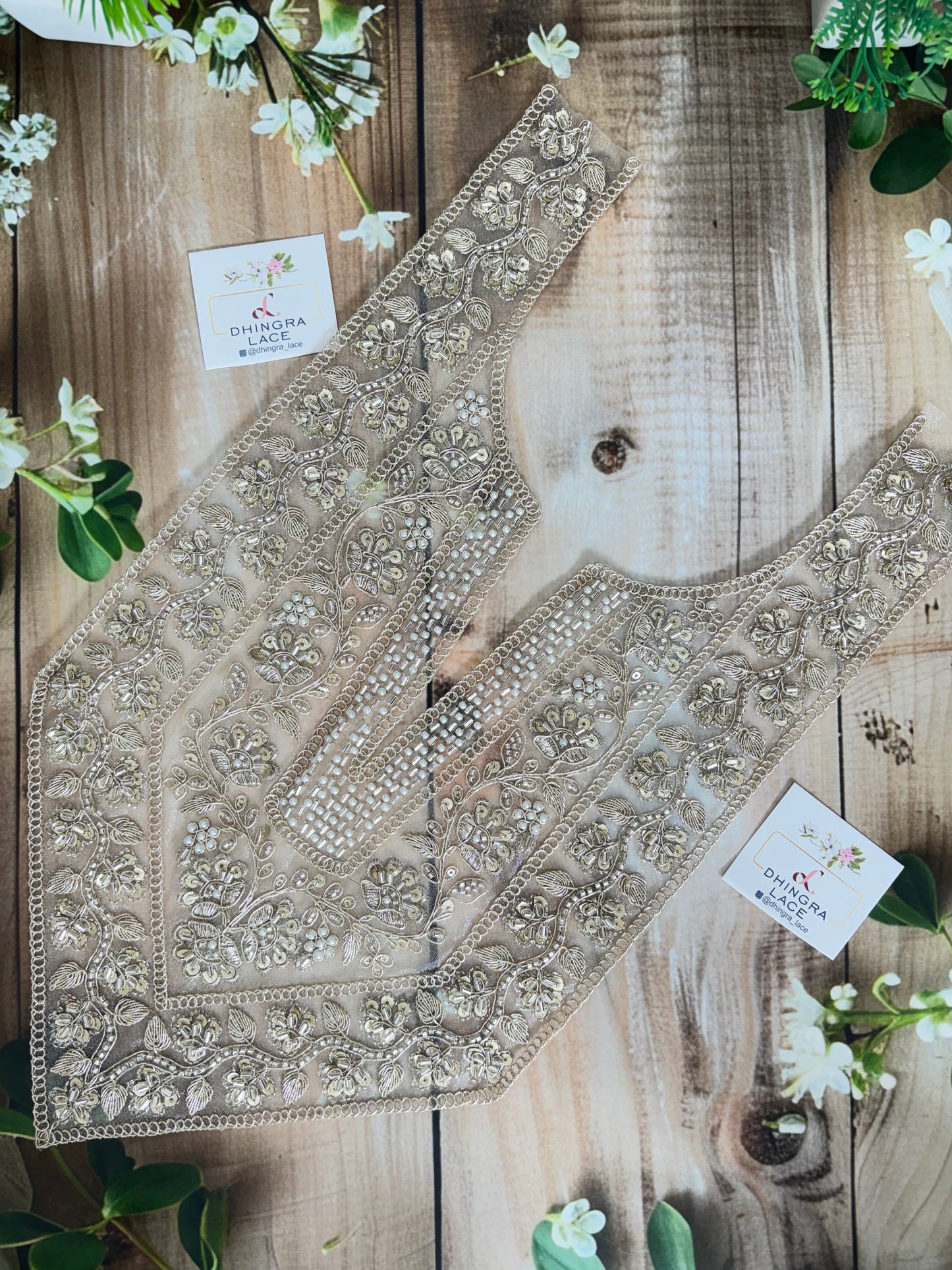 Beautiful Hand Work Neck Patch Light Gold 231225