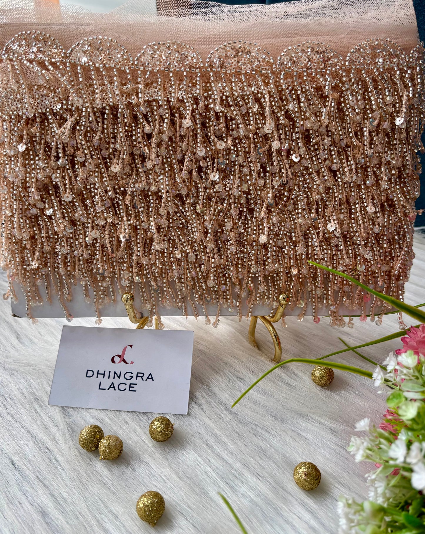 Beautiful Net Based Cutdana And Sequence Work Lace Peach 200625