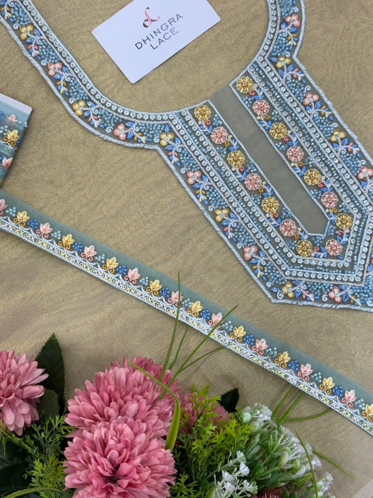 Beautiful Net Based Handwork Neck With 1 Meter Lace 060525